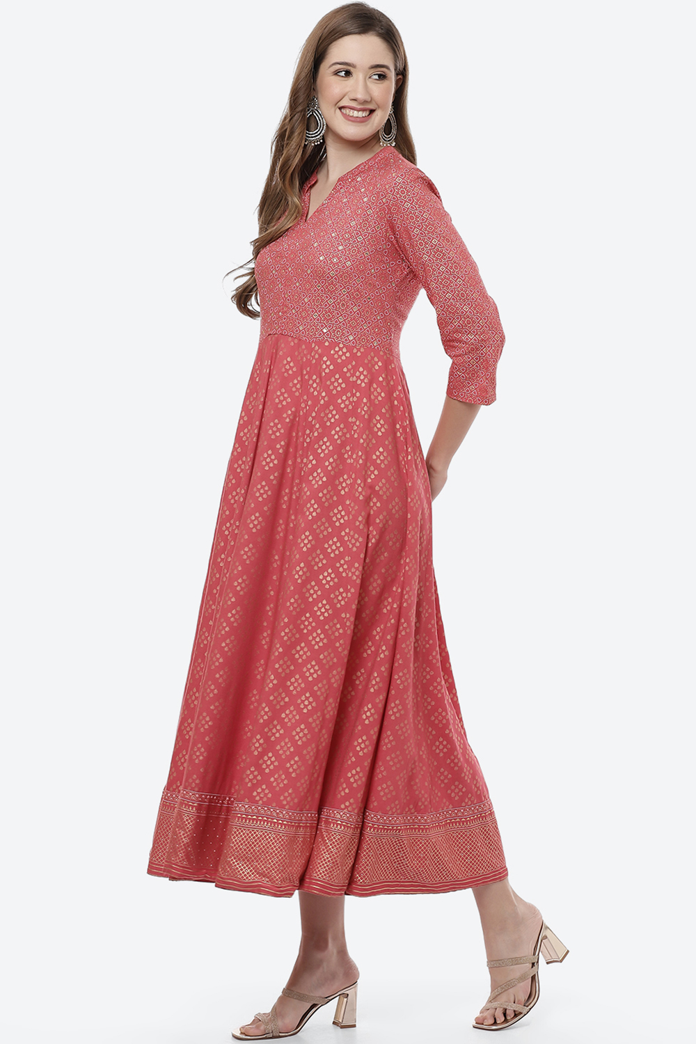 Coral Viscose Rayon Kalidar Dress image number 2