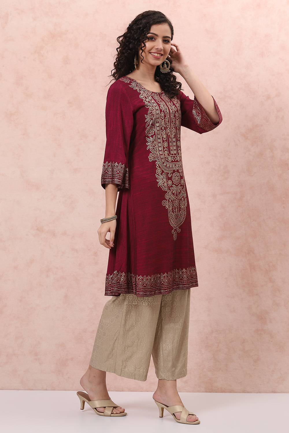 Pink A-Line Kurta image number 3