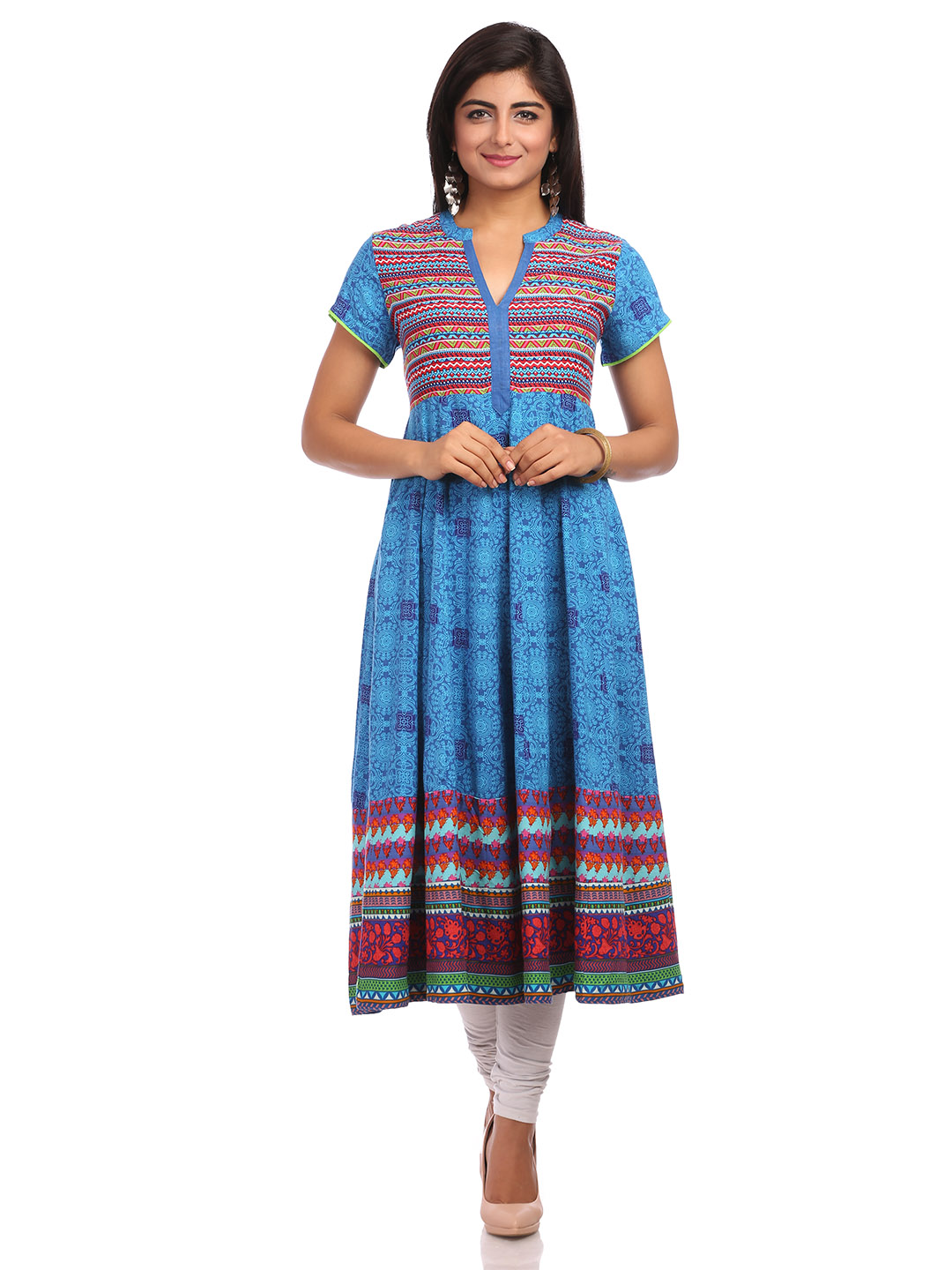 Blue Flared Cotton Kurta image number 0
