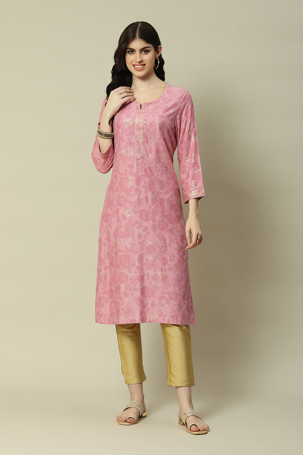 Blue LIVA Straight Printed Kurta image number 5