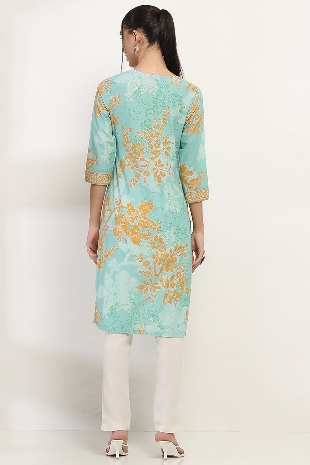 Aqua Cotton Straight Kurta image number 3