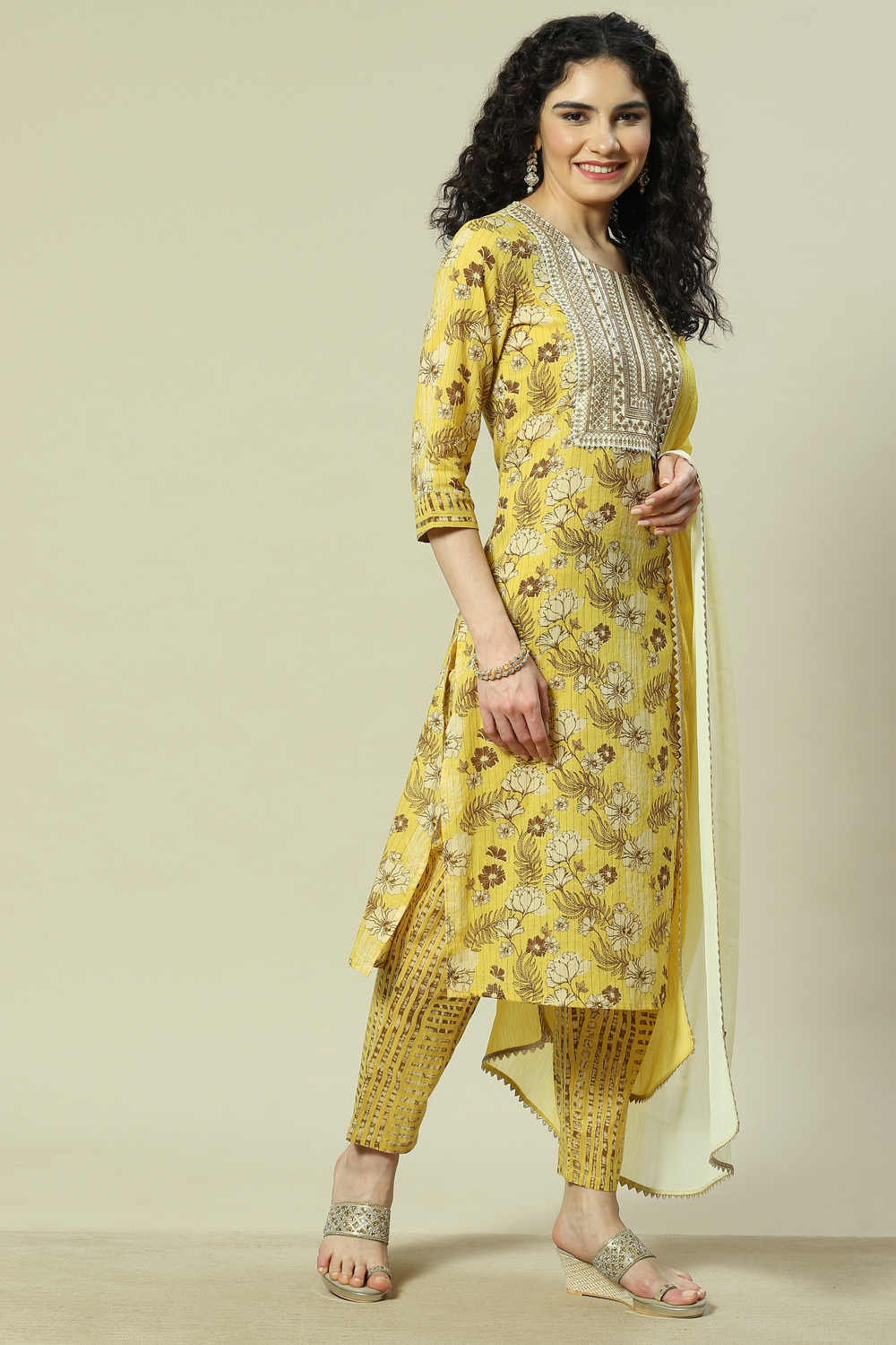 Yellow Viscose Woven Straight Kurta Suit Set image number 6