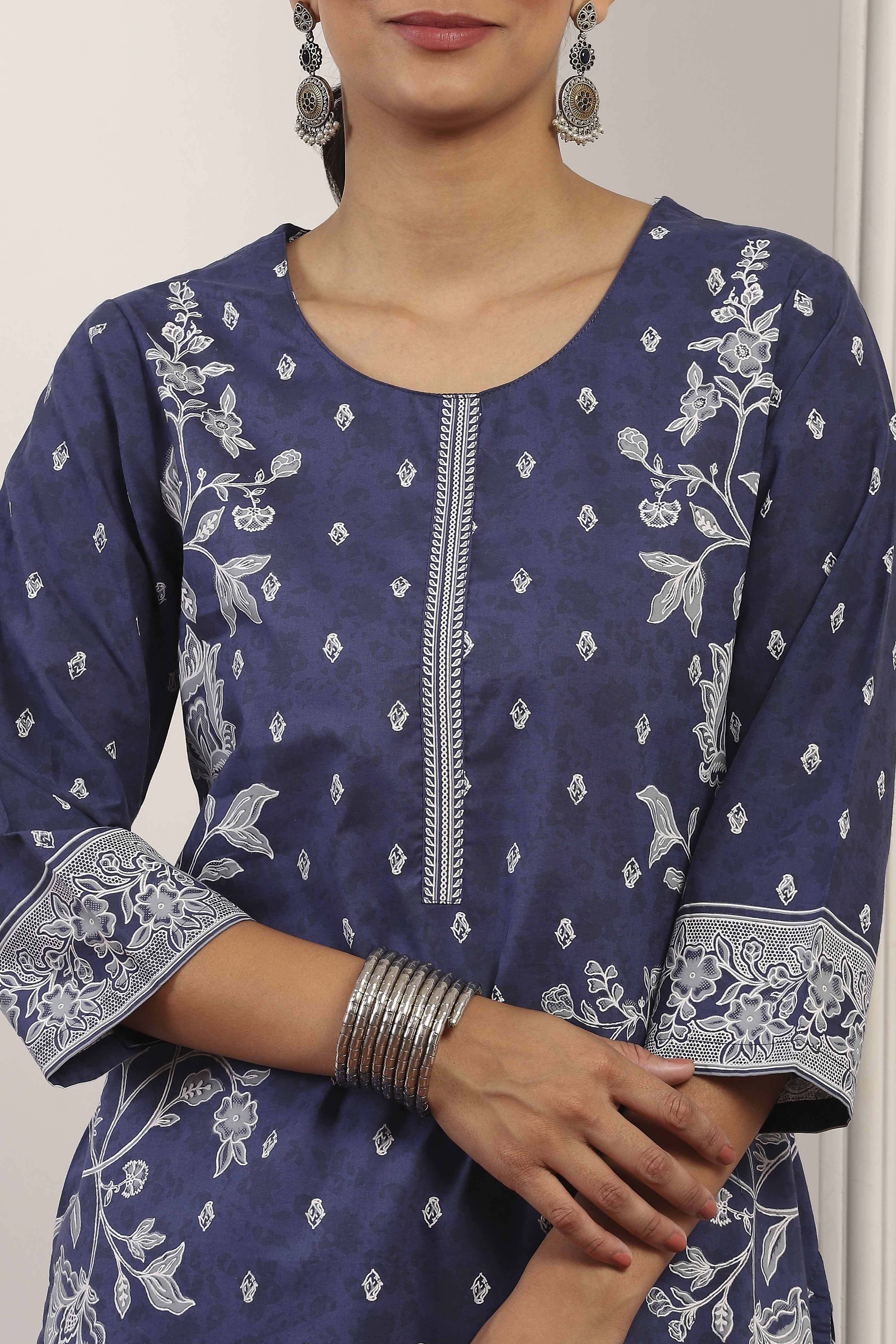 Blue Cotton Straight Suit Sets image number 1