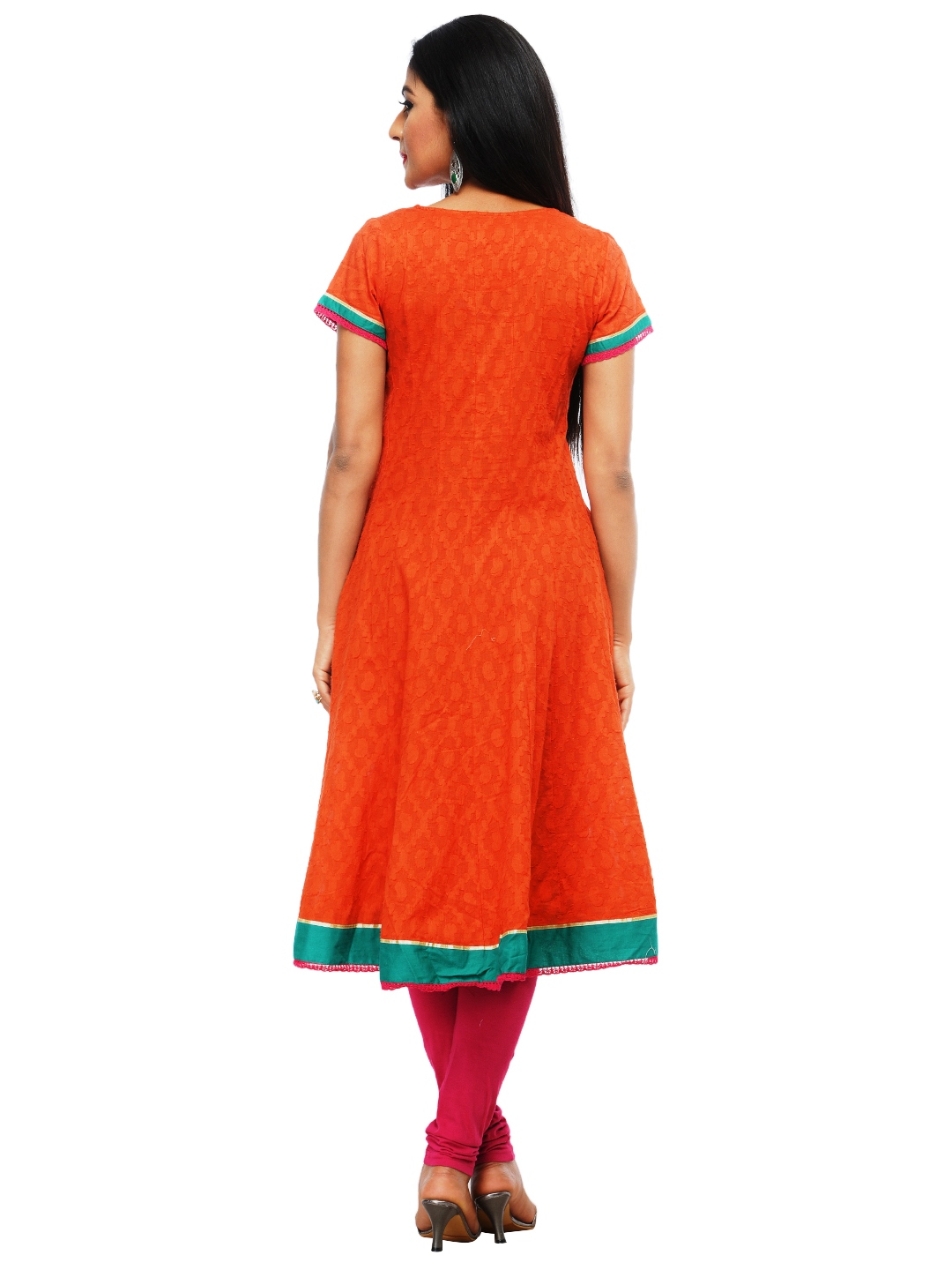 Orange Cotton Anarkali Kurta image number 3