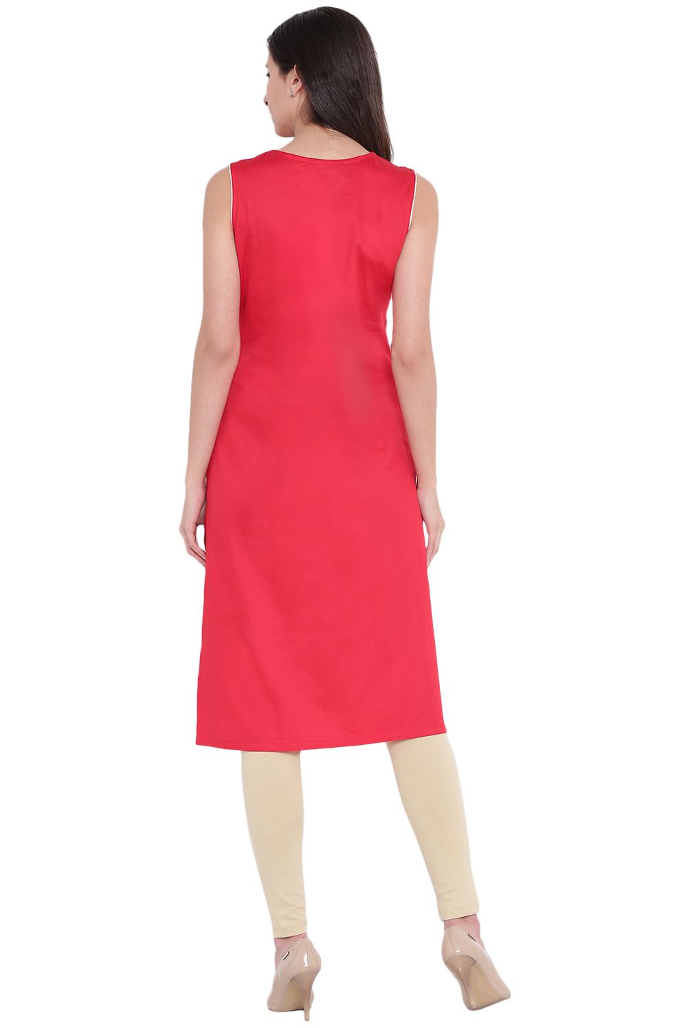 Red Cotton Straight Kurta image number 4
