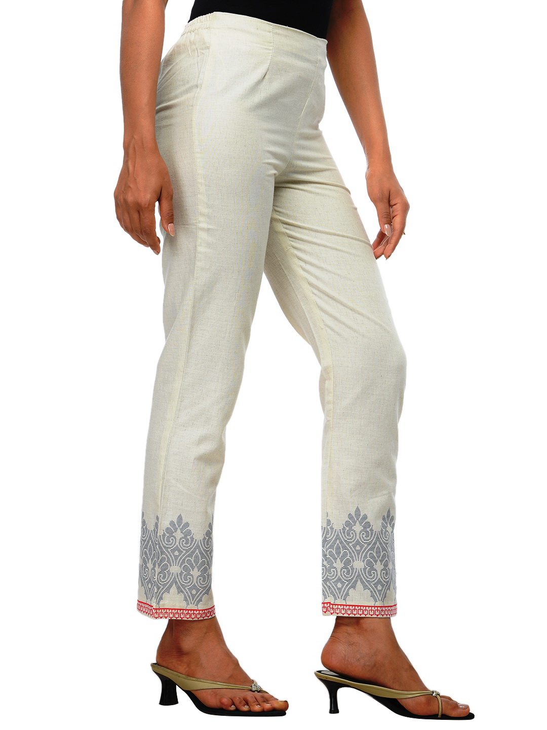 Beige Cotton Straight Pants image number 1