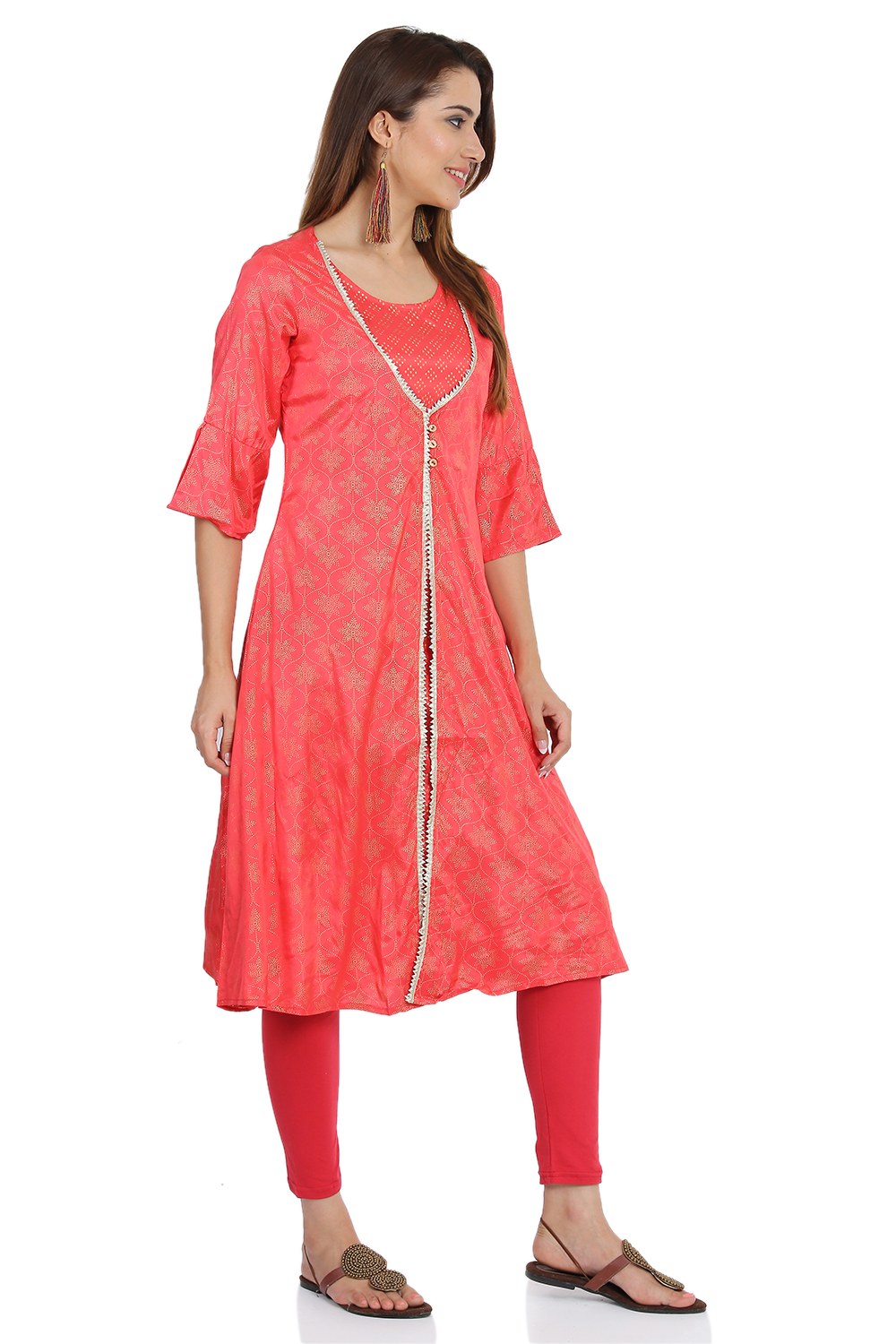 Coral Front open Viscose Kurta image number 2