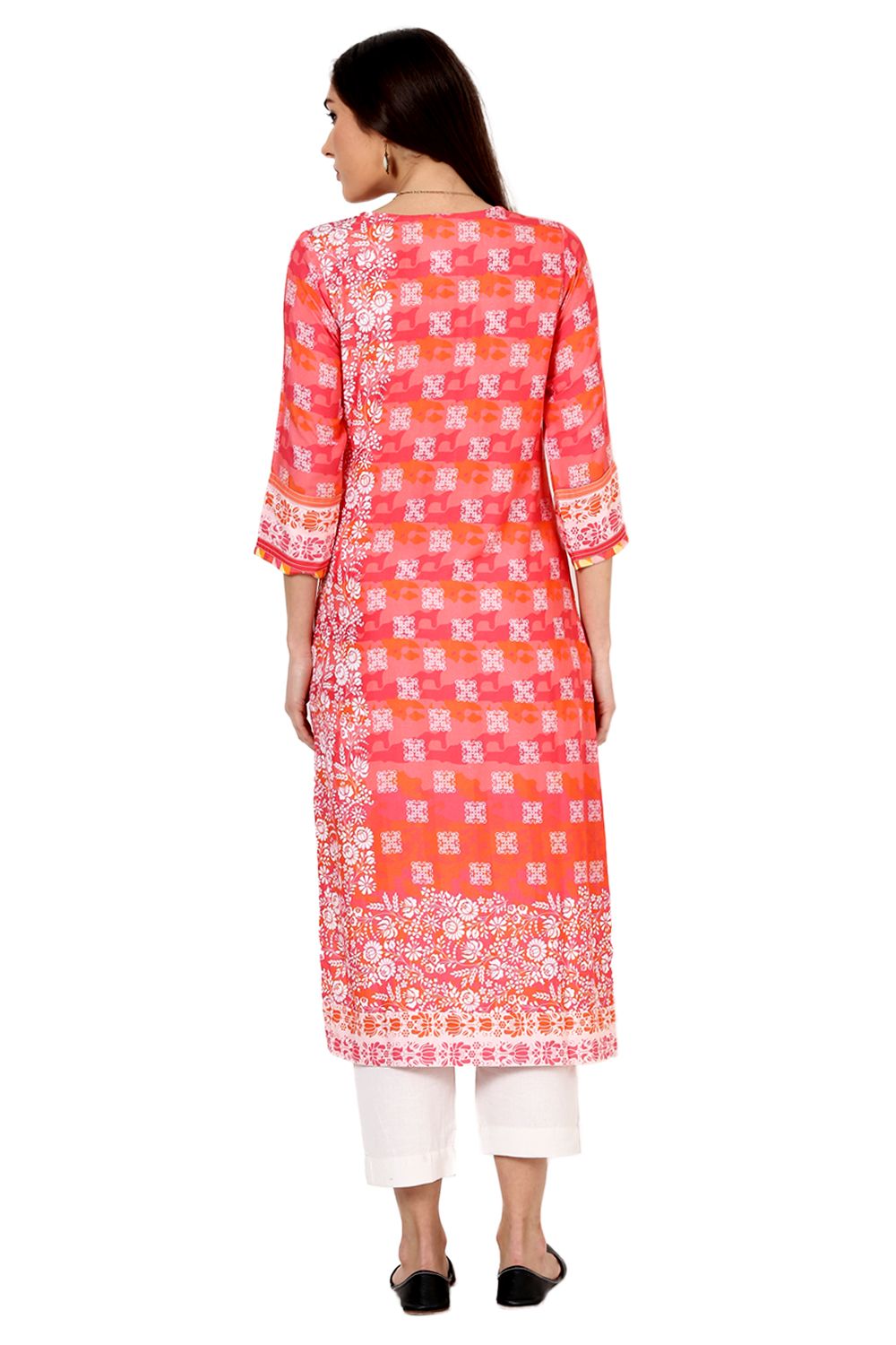 Pink Straight Rayon Kurta image number 3