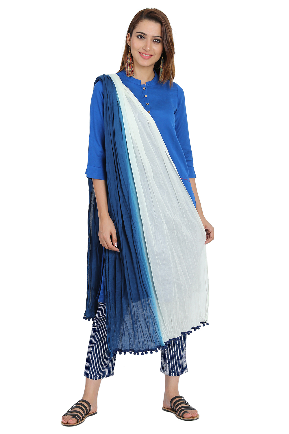 Off White And Indigo Cotton Dupatta image number 0