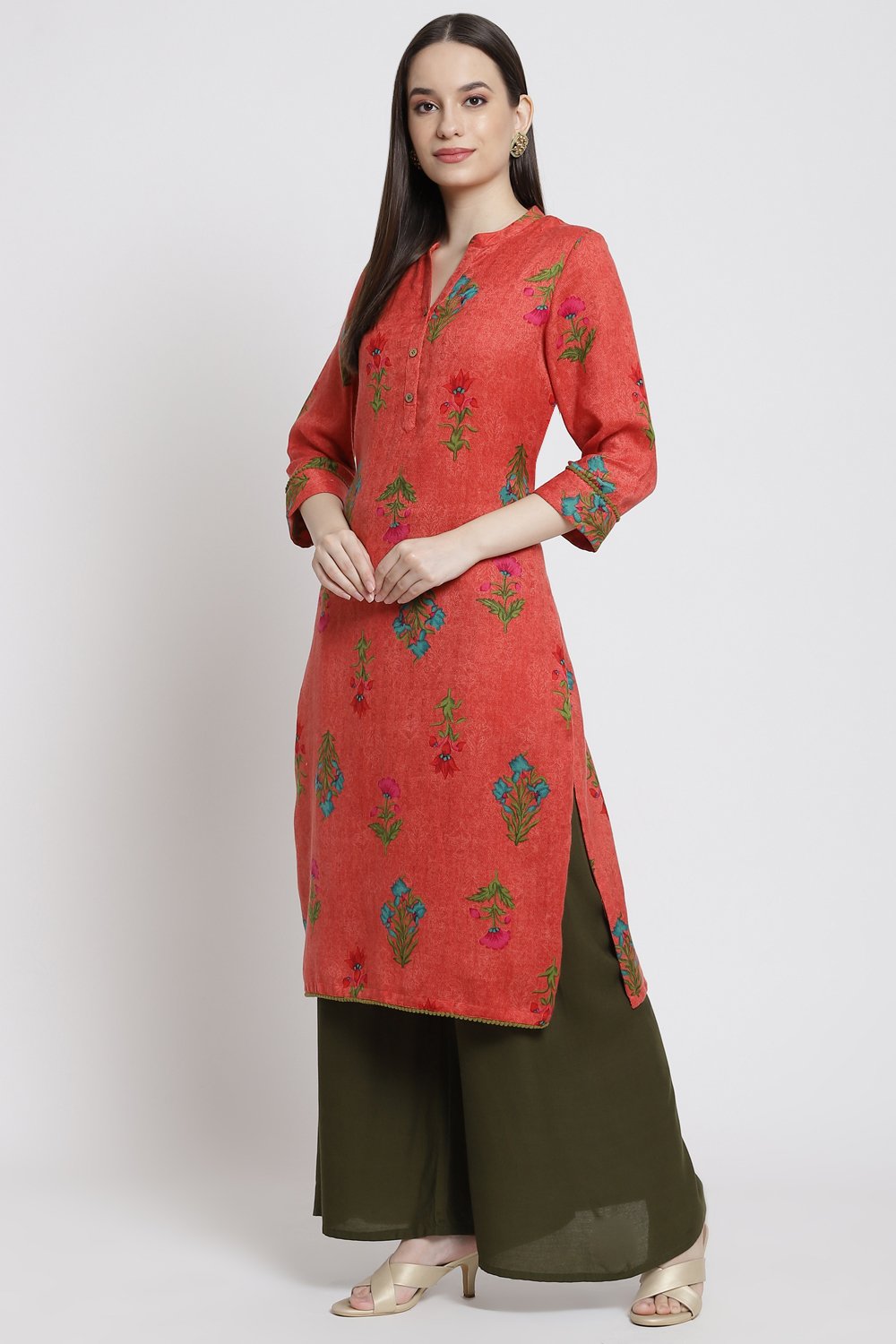 Peach Poly Cotton Straight Kurta image number 3