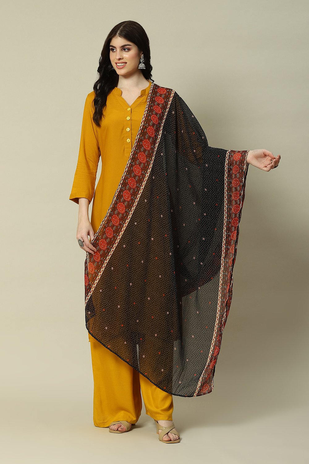 Black Polyester Printed Dupatta image number 0