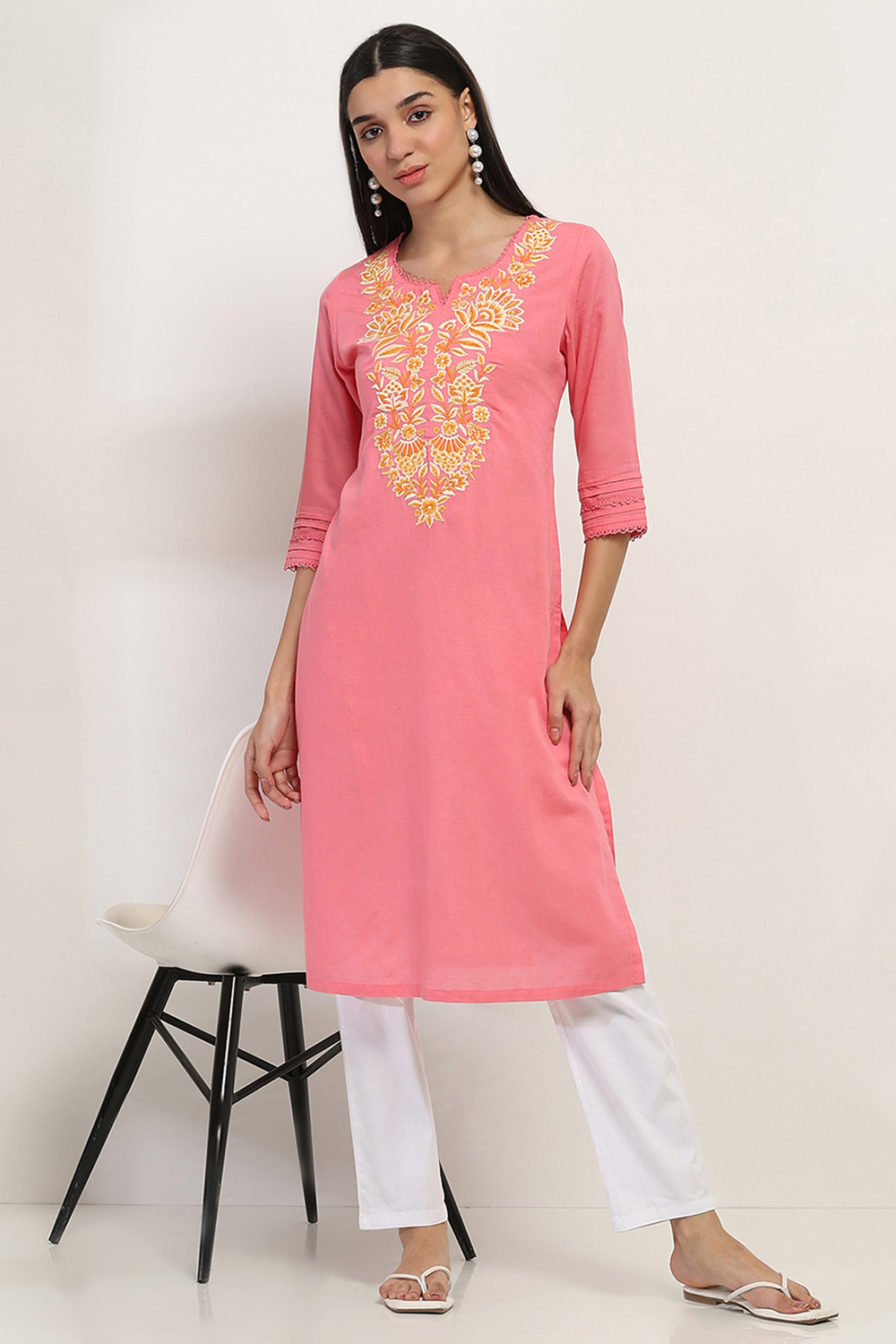 Coral Viscose Blend Straight Kurta image number 0