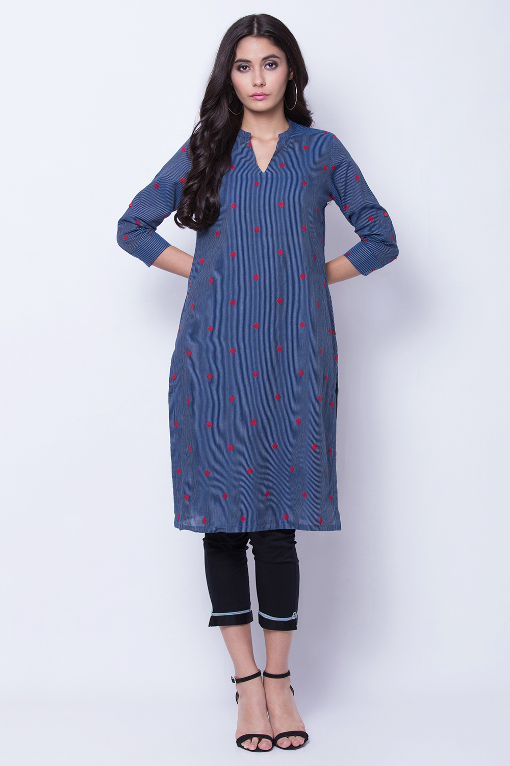 Blue Poly Cotton Straight Kurta image number 0