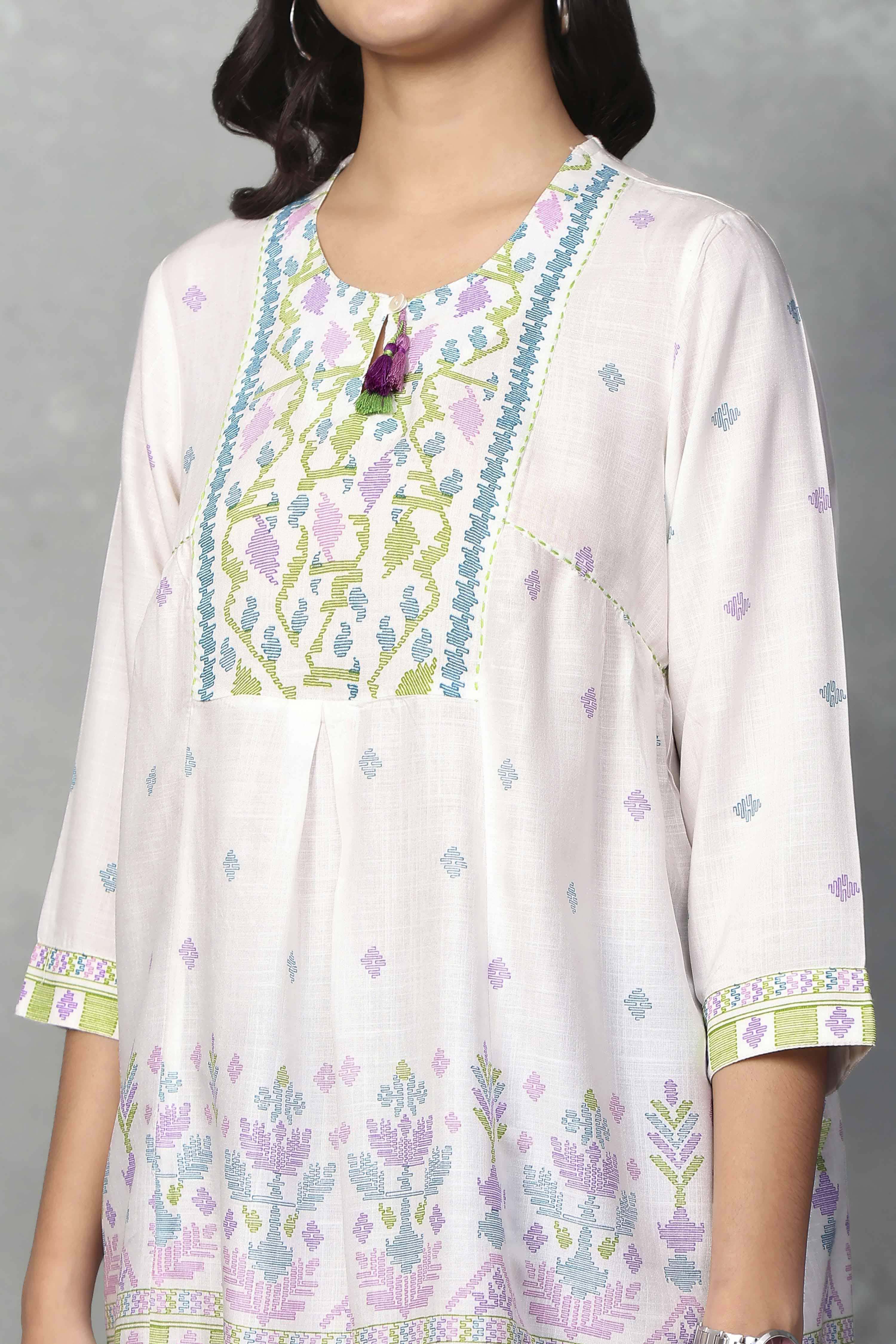 White Rayon Kalidar Tops image number 1