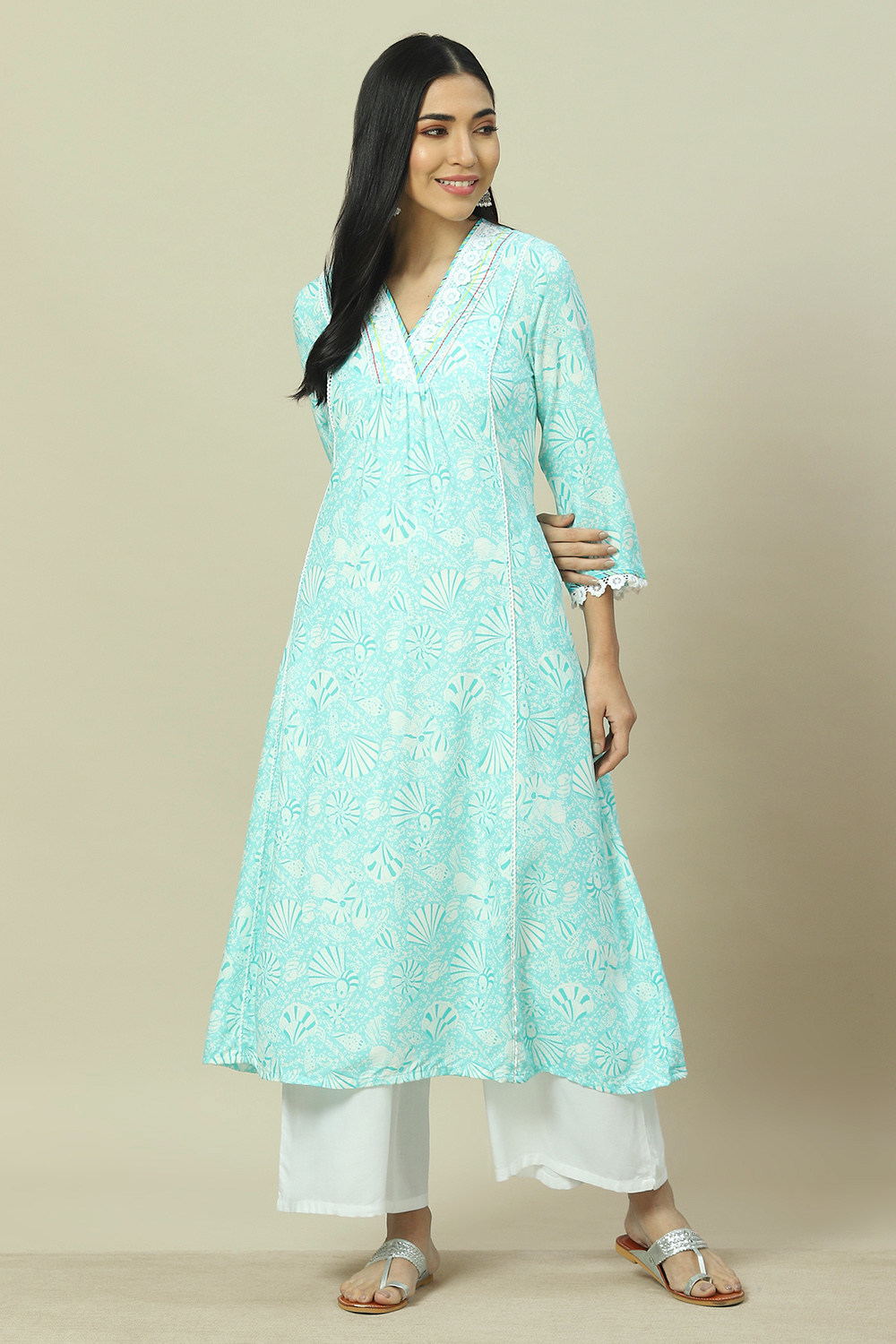 Sea Green LIVA Straight Kurta image number 5