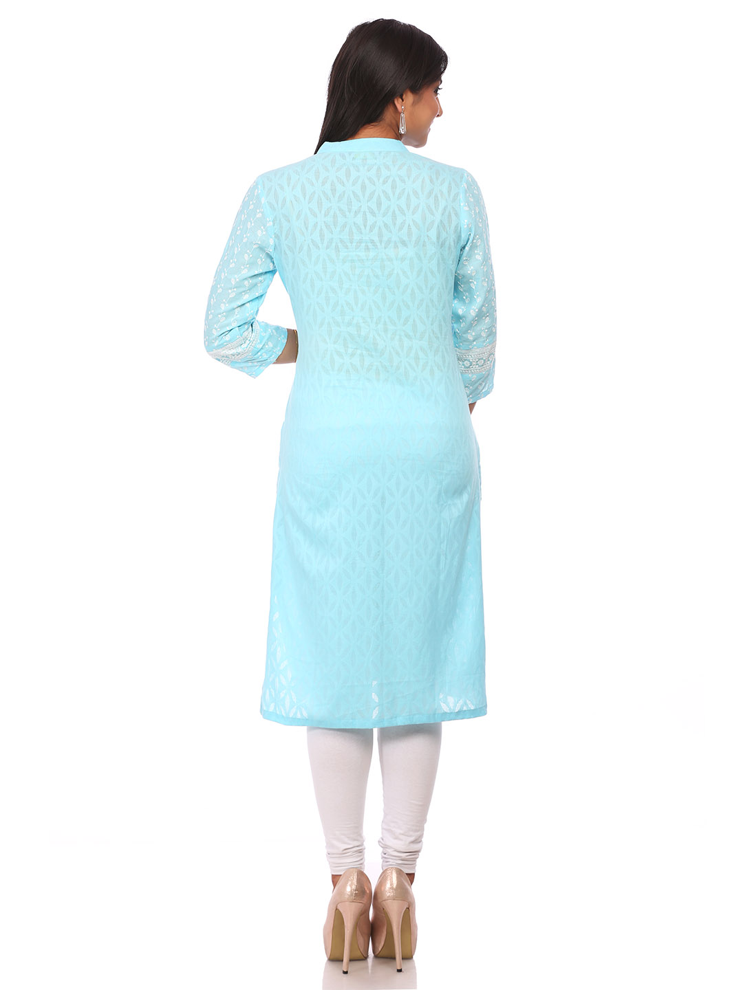 Sky Blue Cotton Straight Kurta image number 1