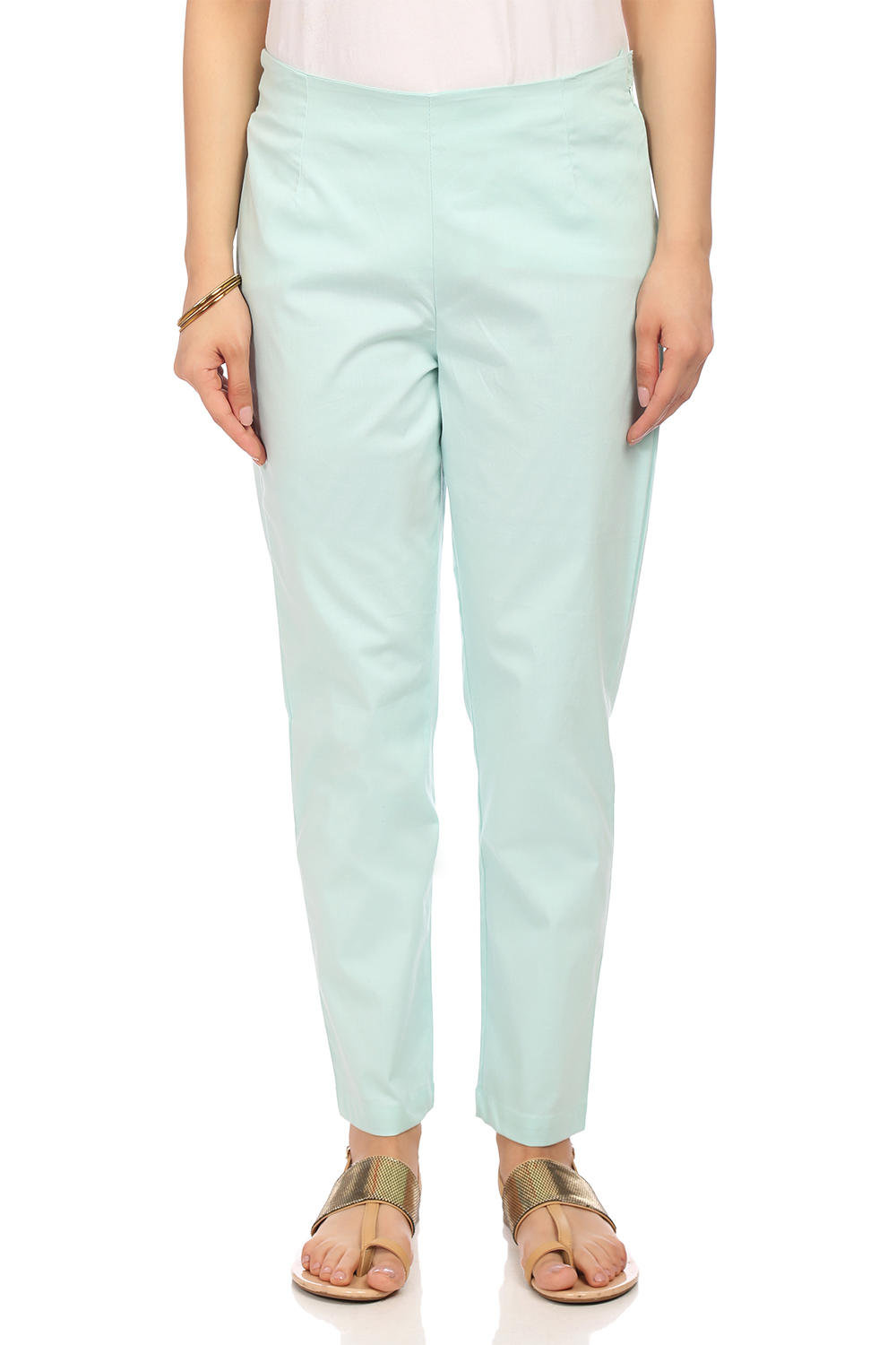 Blue Cotton Slim Pants image number 0