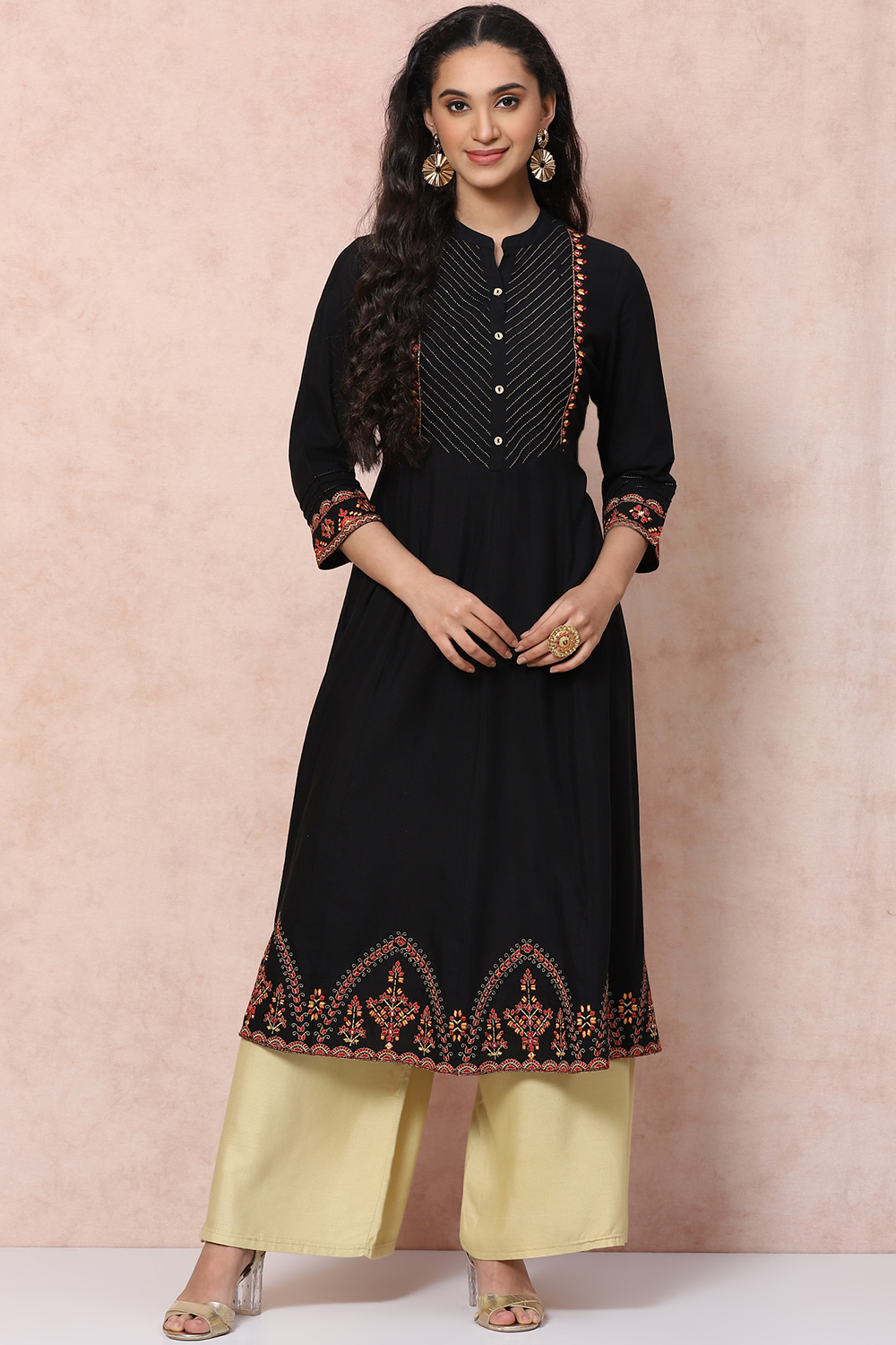 Black LIVA A Line Kurta image number 0