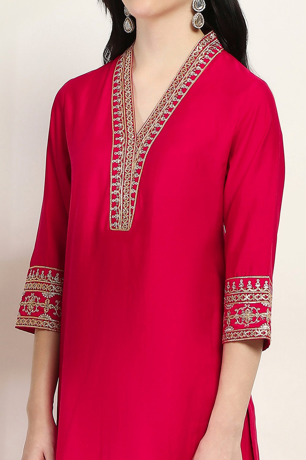 Red Viscose Straight SET image number 1
