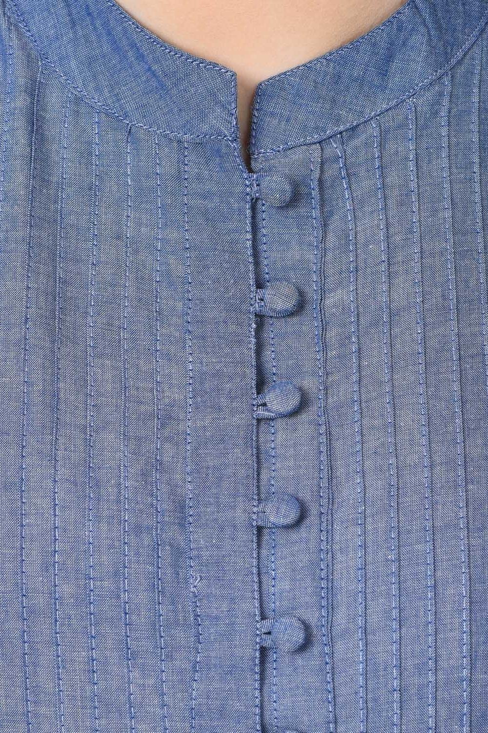 Blue Straight Chambray Kurta image number 5