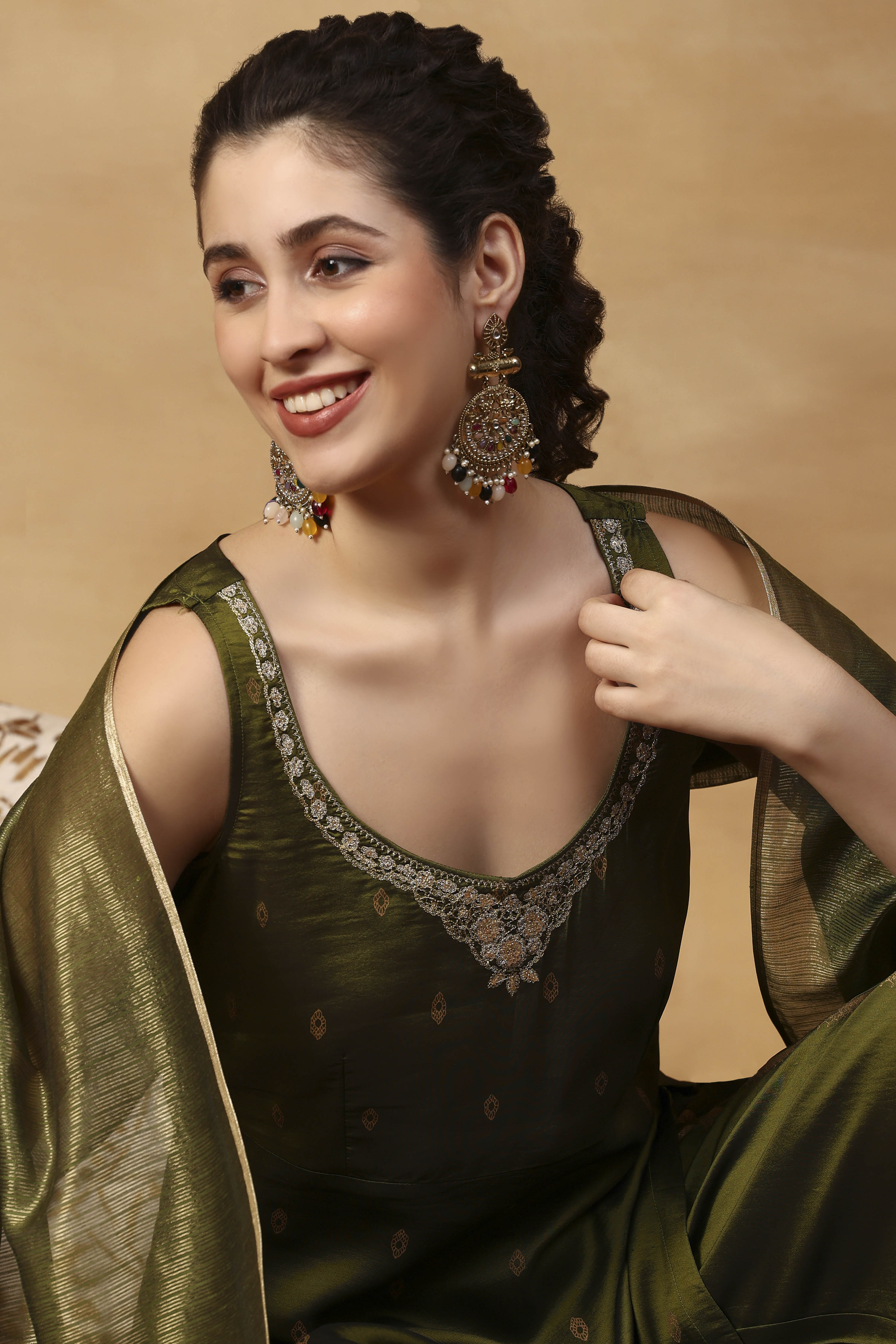 Green Printed Straight Kurta Set image number 1