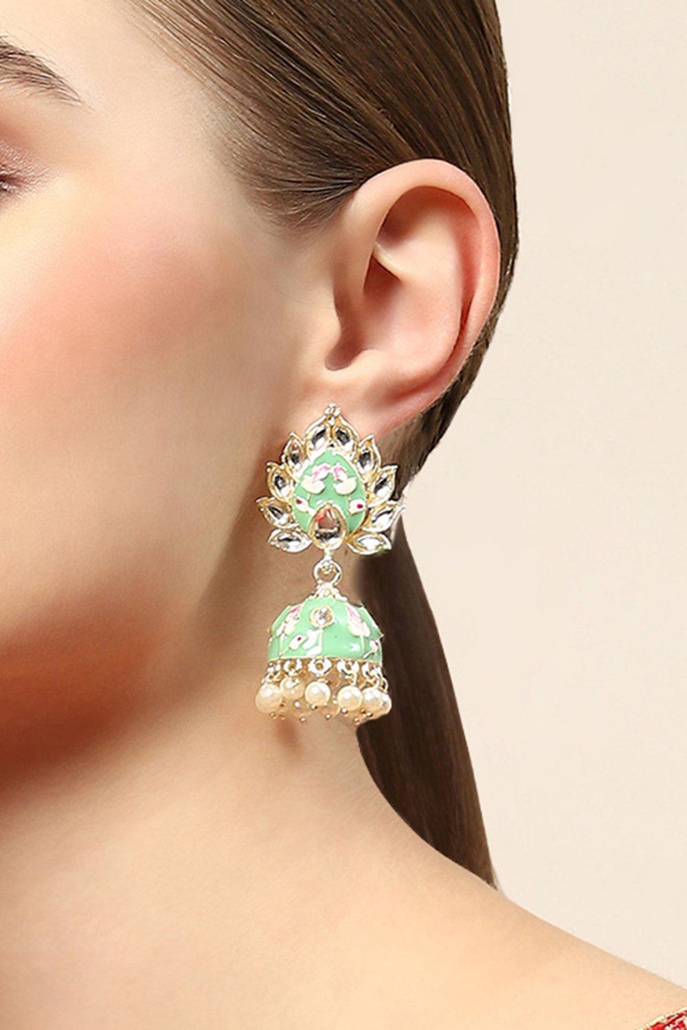 Mint Green Brass Earrings image number 3