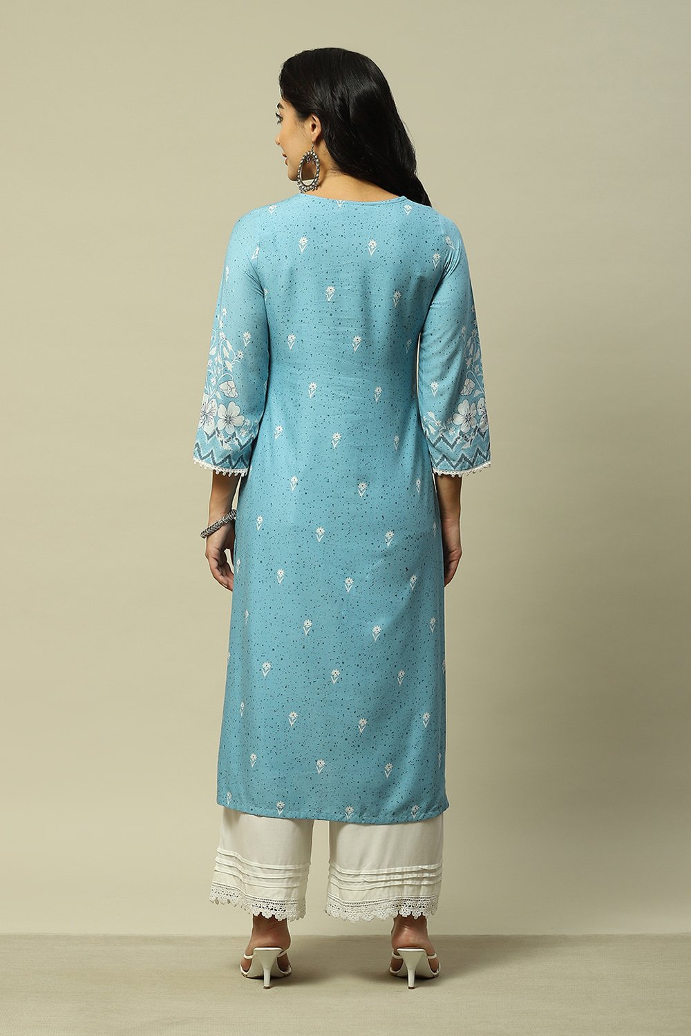 Green LIVA Straight Printed Kurta image number 3