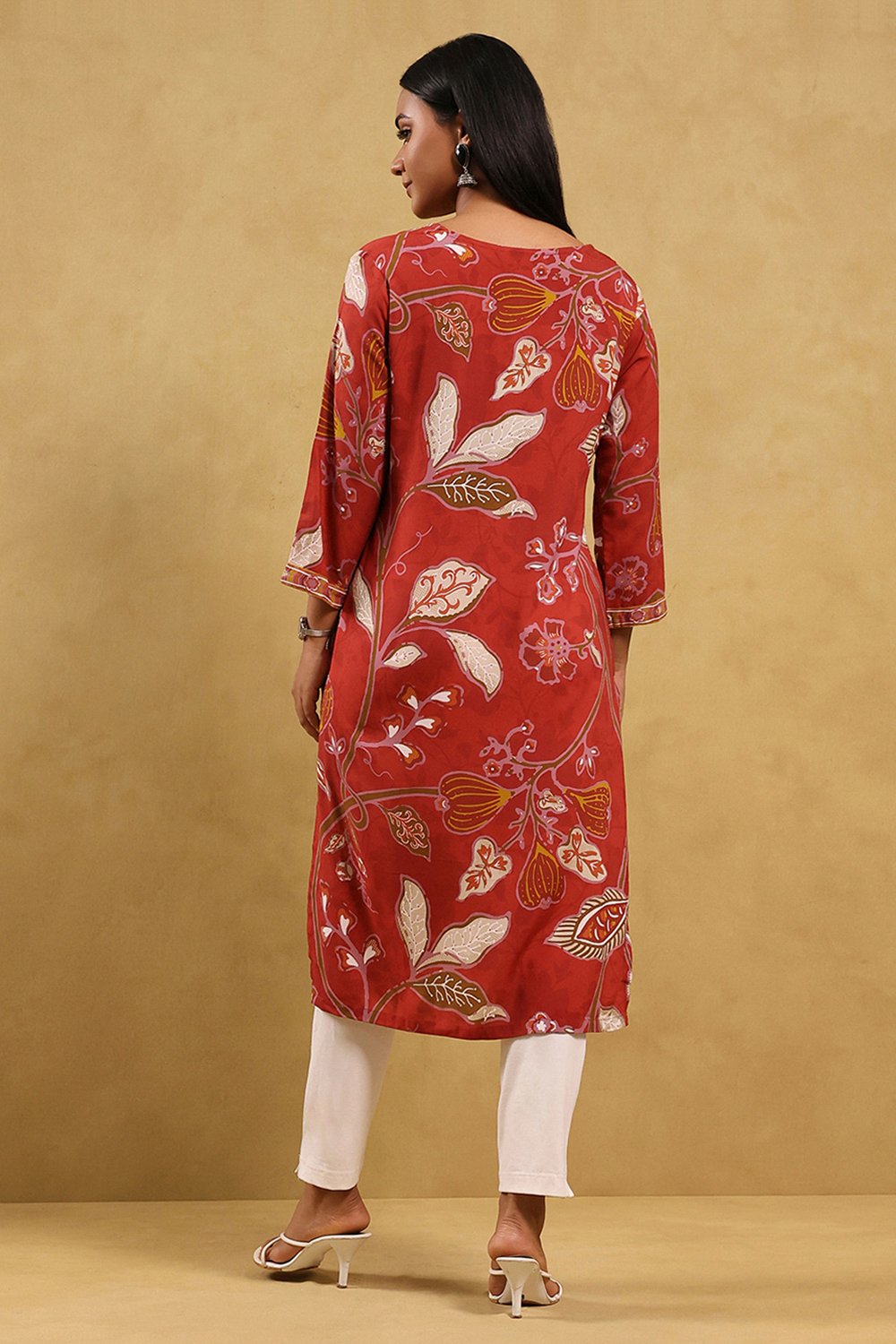 Red Viscose Rayon Printed Straight Kurta image number 3