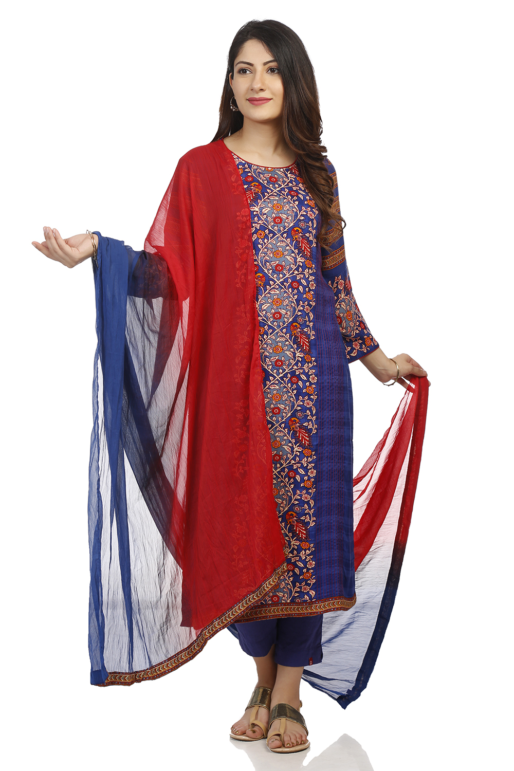 Blue & Maroon Poly Cotton Stoles image number 1
