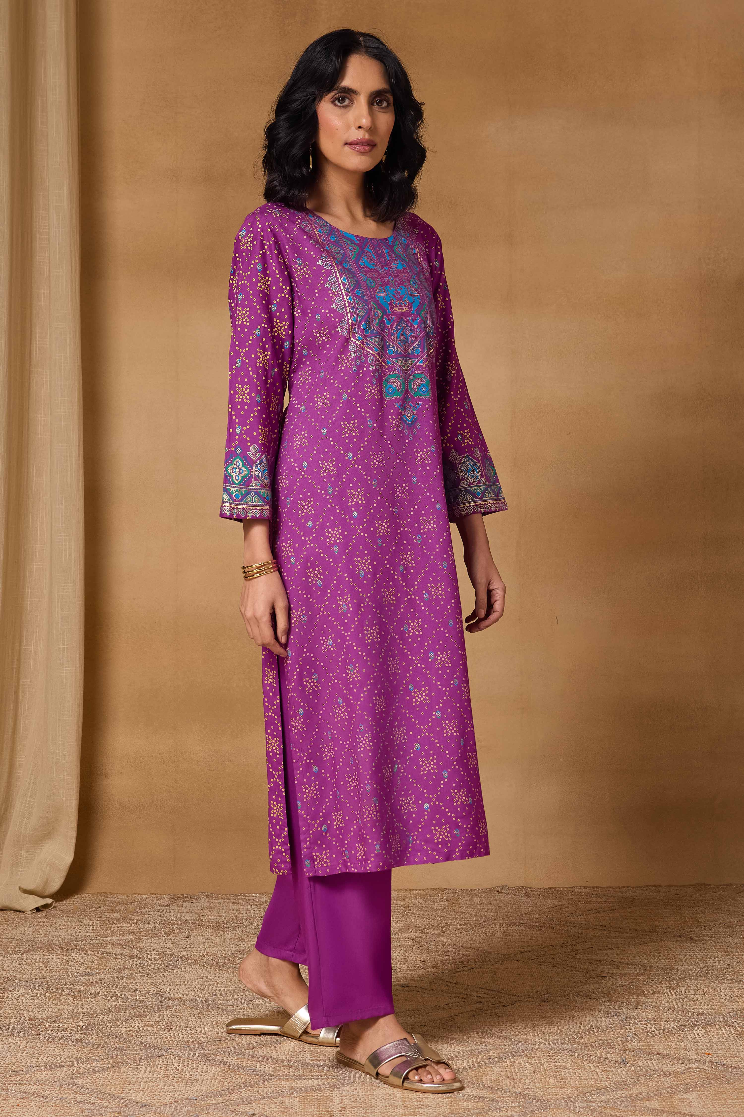 Emerald Green Viscose Rayon Straight Printed Kurta Pants Set image number 6
