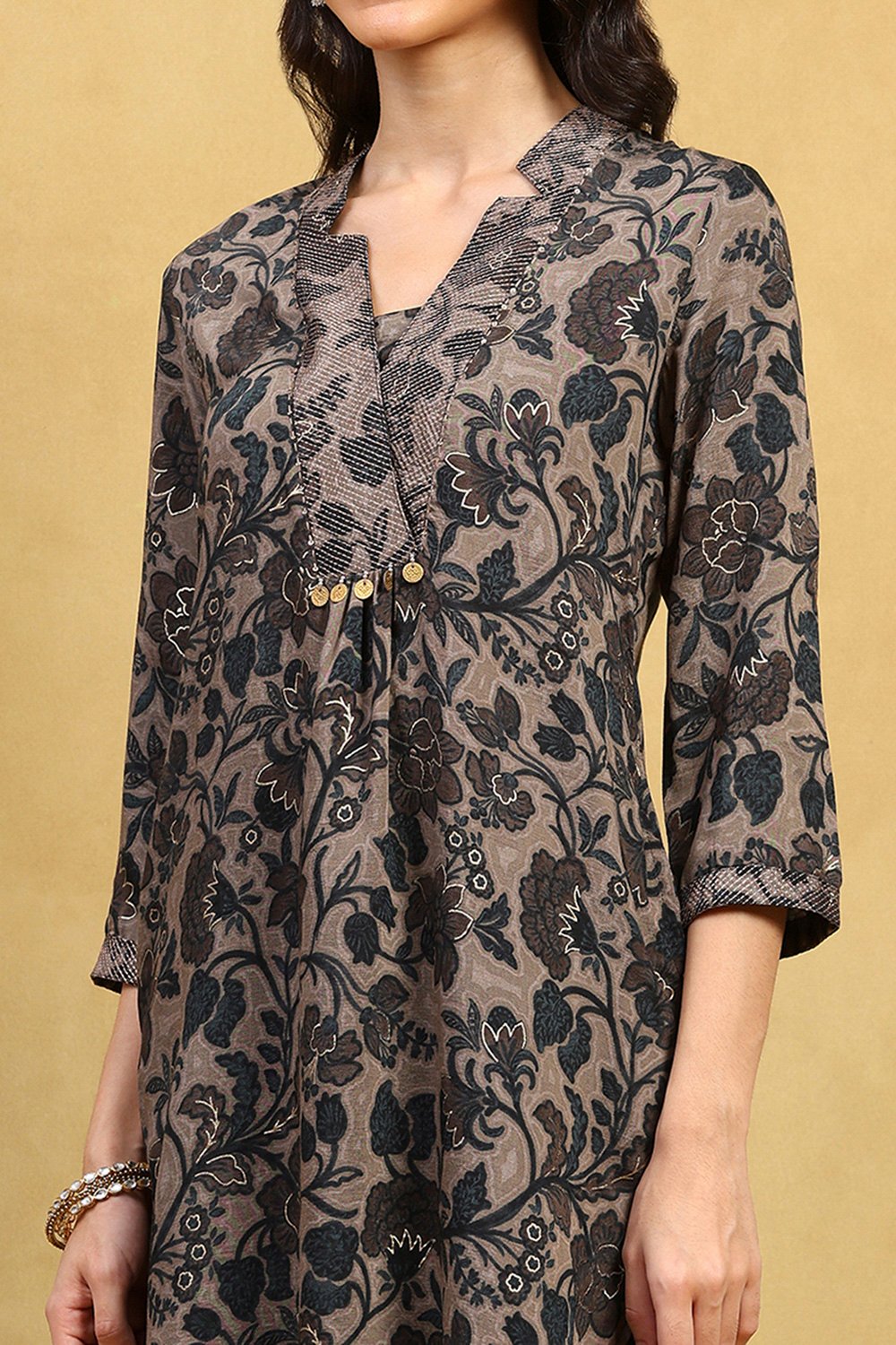 Blue Viscose Blend Printed Gathered Kurta Pants Set image number 1