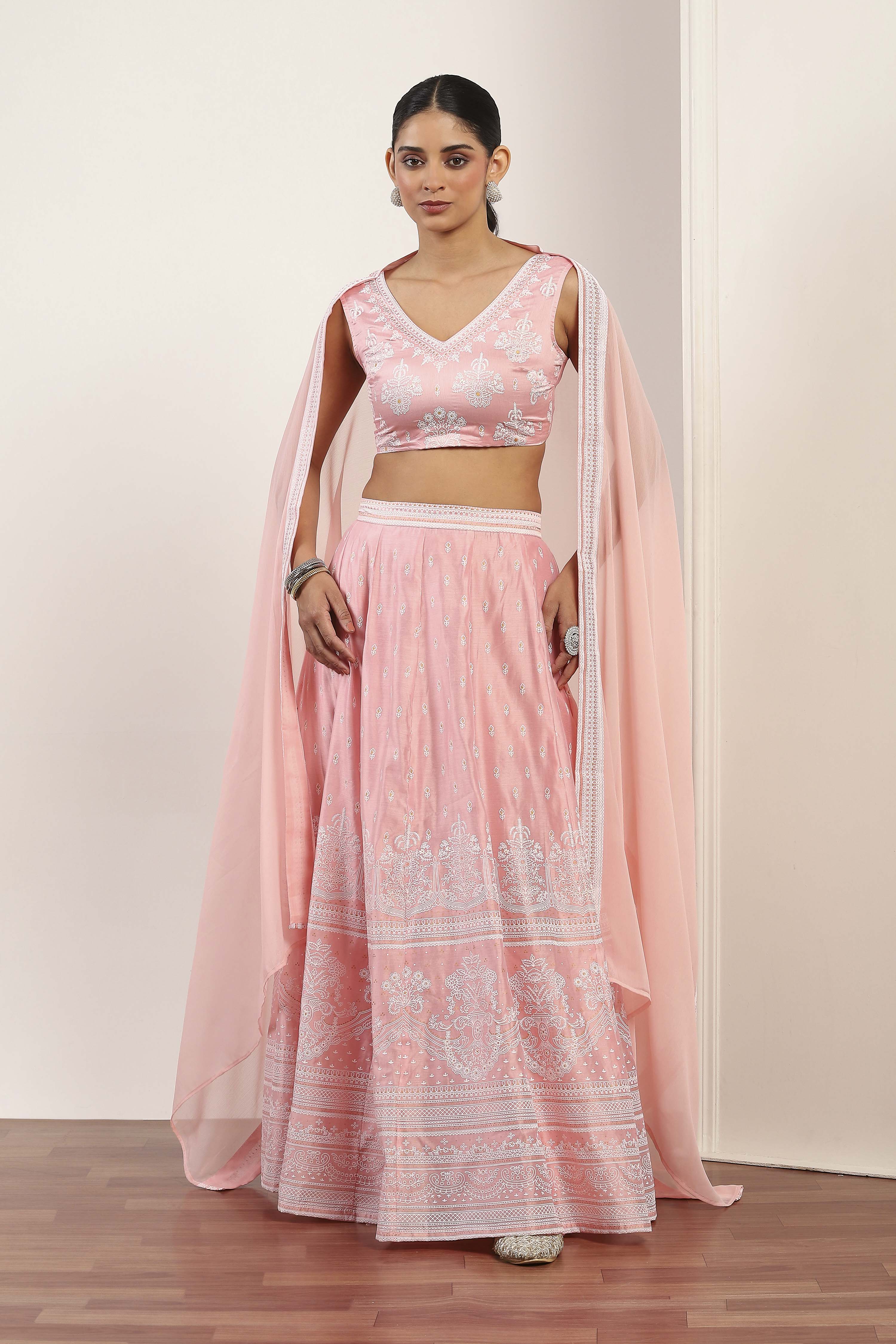 Pink Polyester Kalidar Lehenga Set image number 0