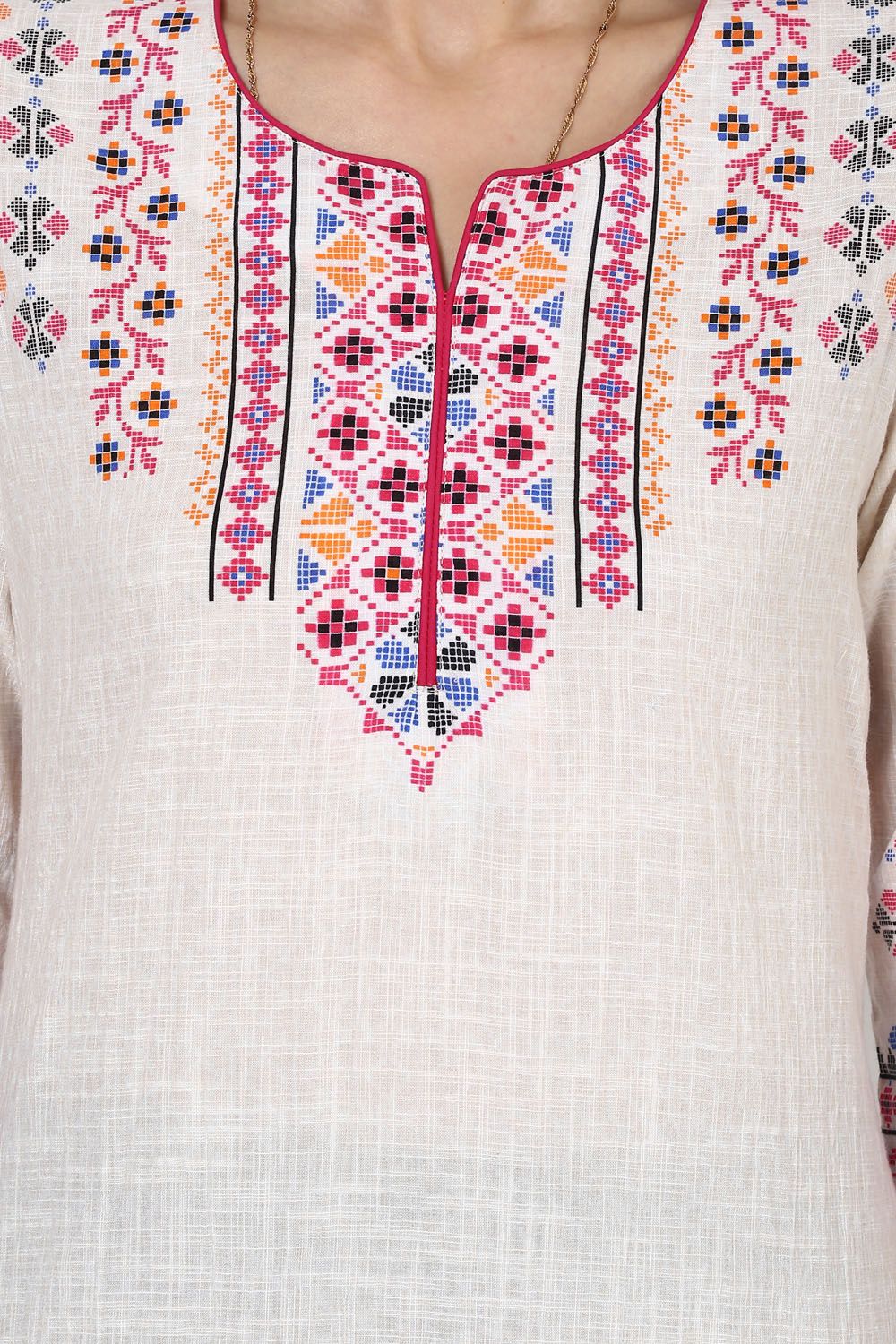 White Straight Cotton Kurta image number 4