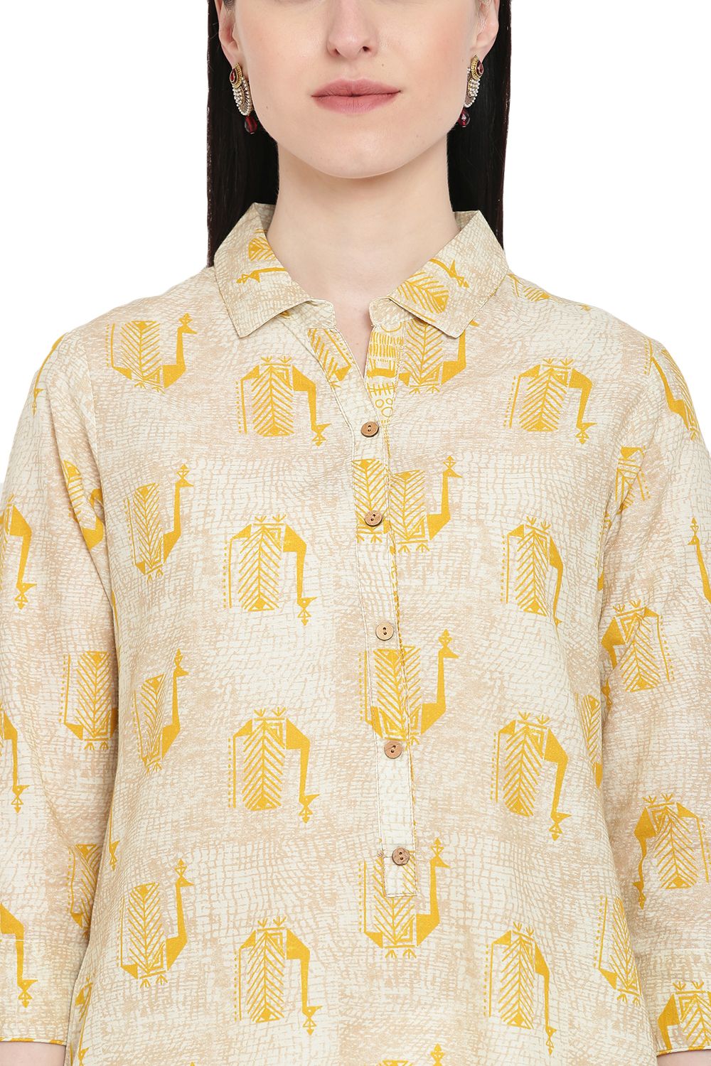 Beige Cotton Straight Kurta image number 1