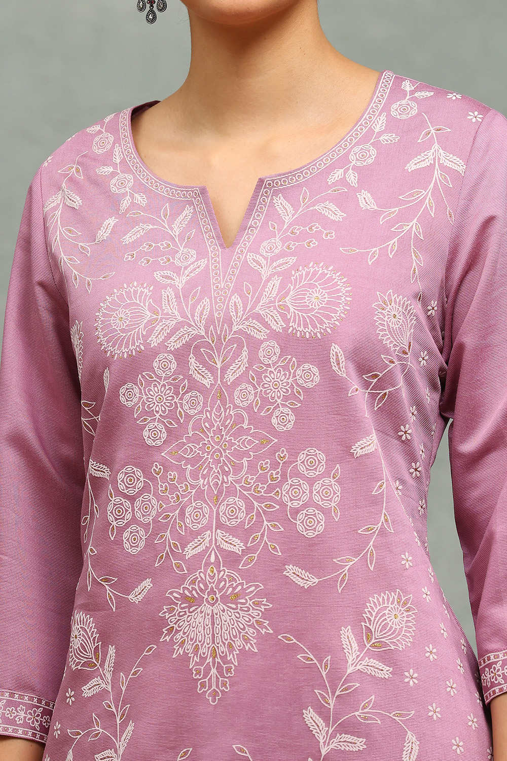 Lavender Viscose Blend Printed Straight Kurta Pants Set image number 1