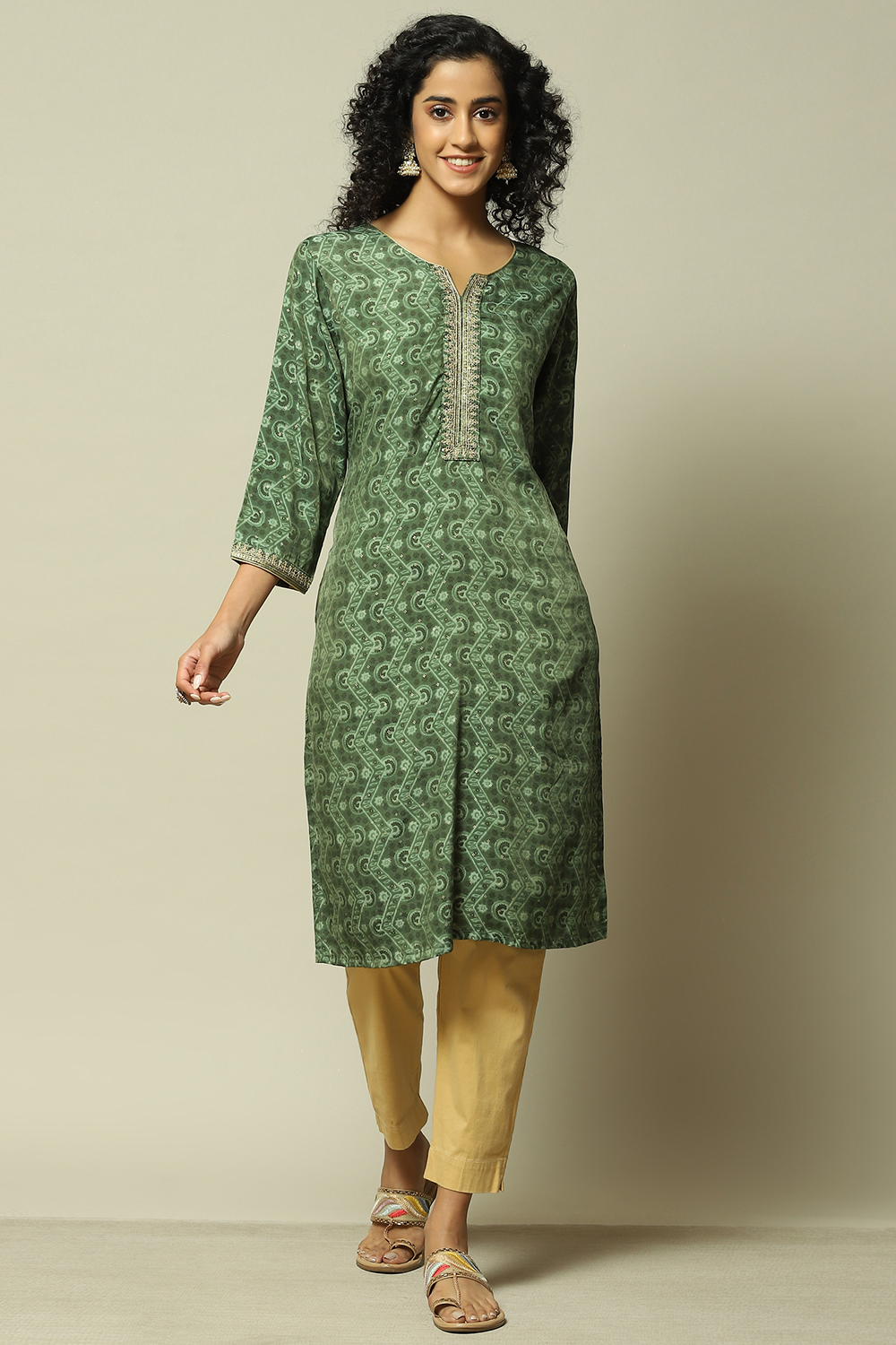 Pink Viscose Straight Printed Kurta image number 5