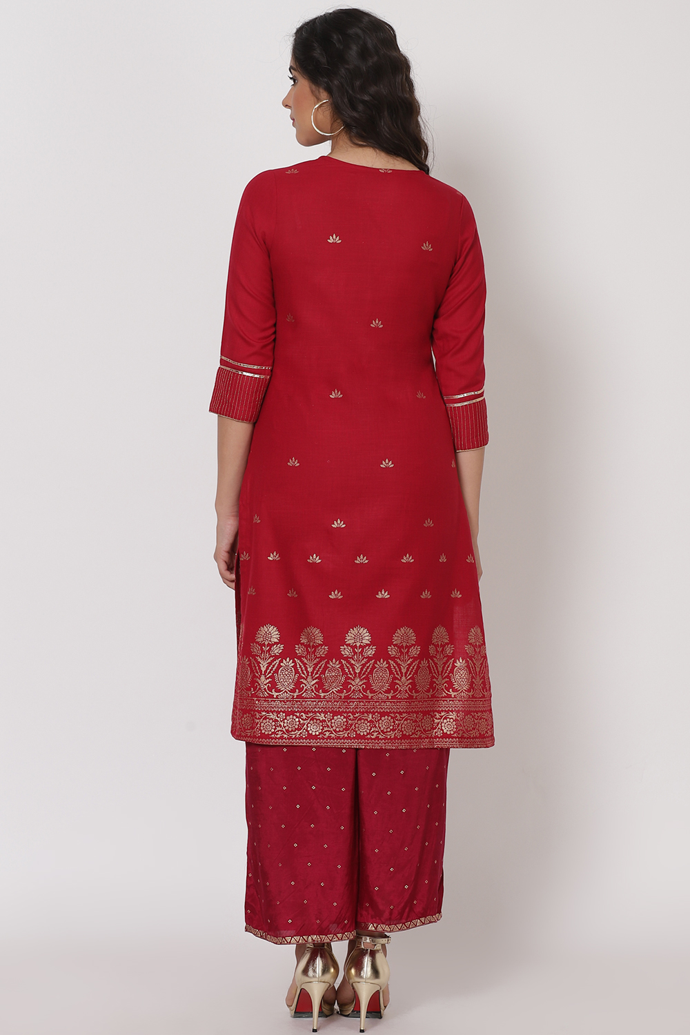 Maroon Polyster Matka Kurta image number 4