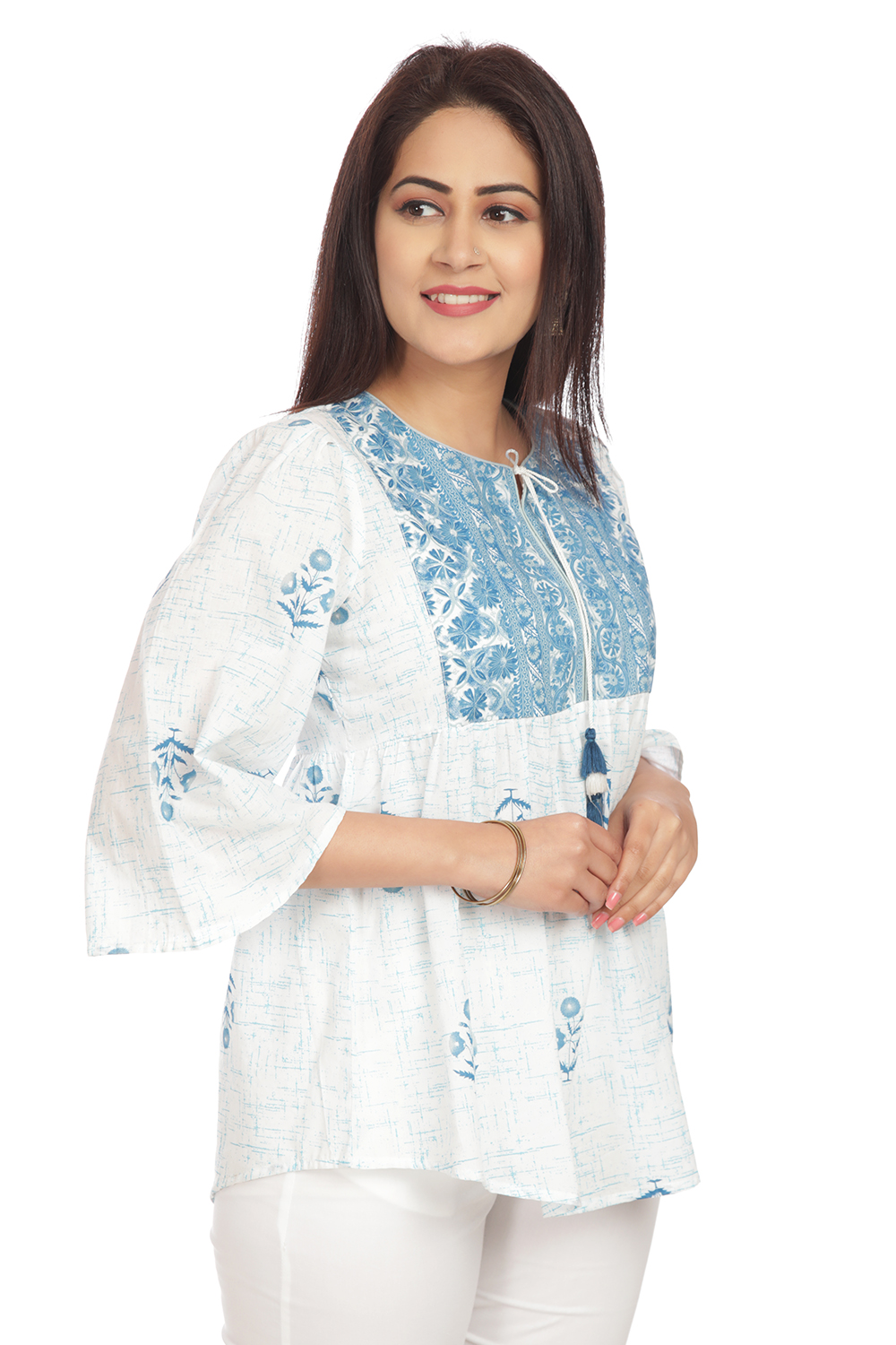 White Short kurta Cotton Indie Top image number 3