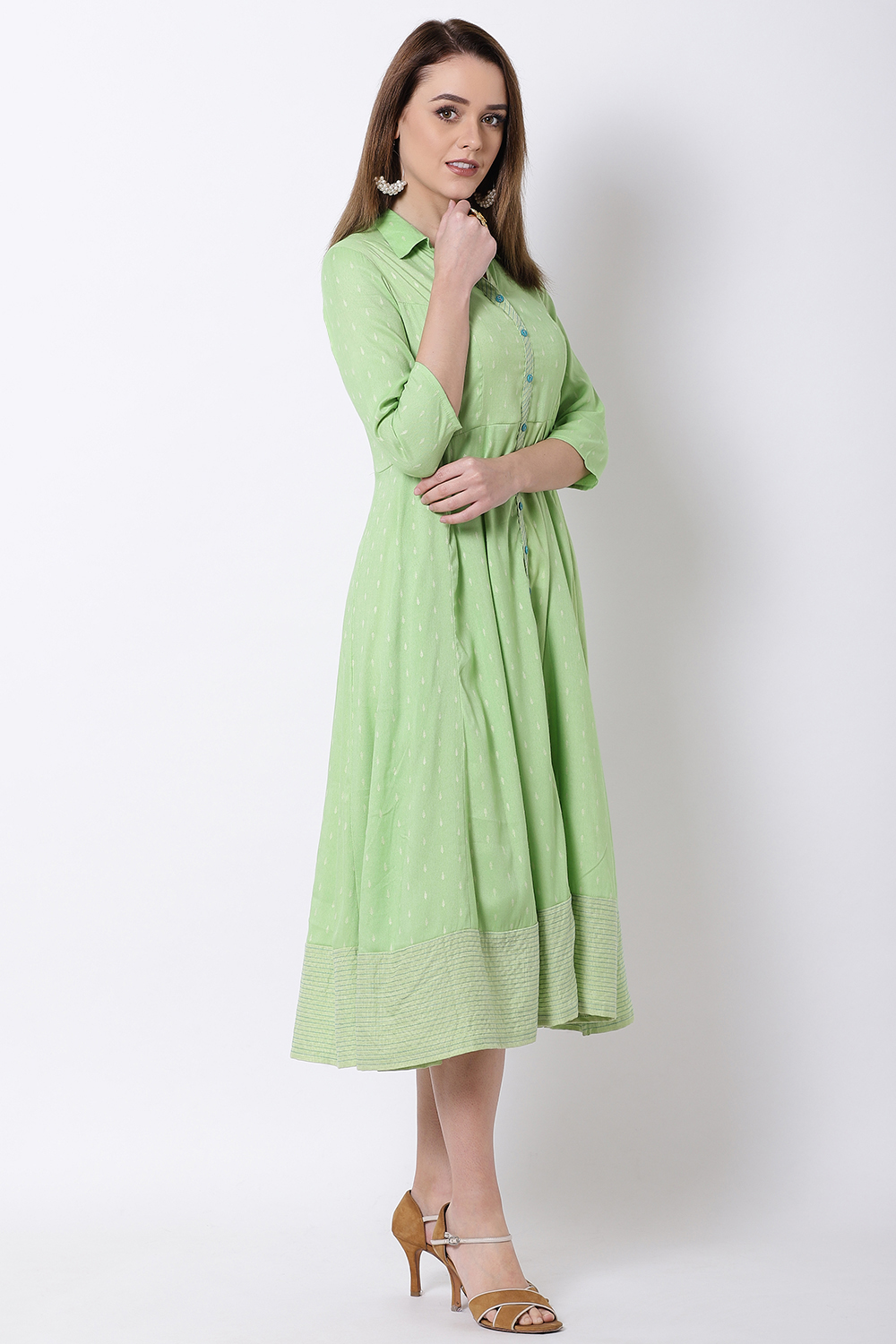Green Cotton Kalidar Dress image number 3