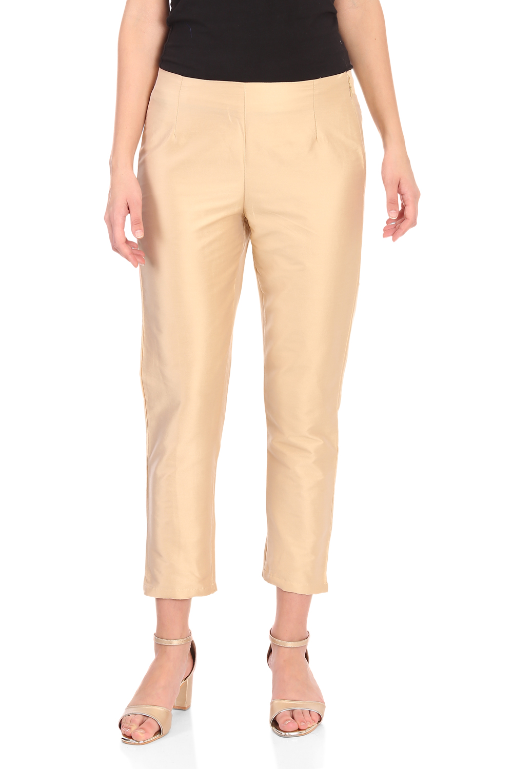 Gold Poly Cotton Slim Pants image number 0