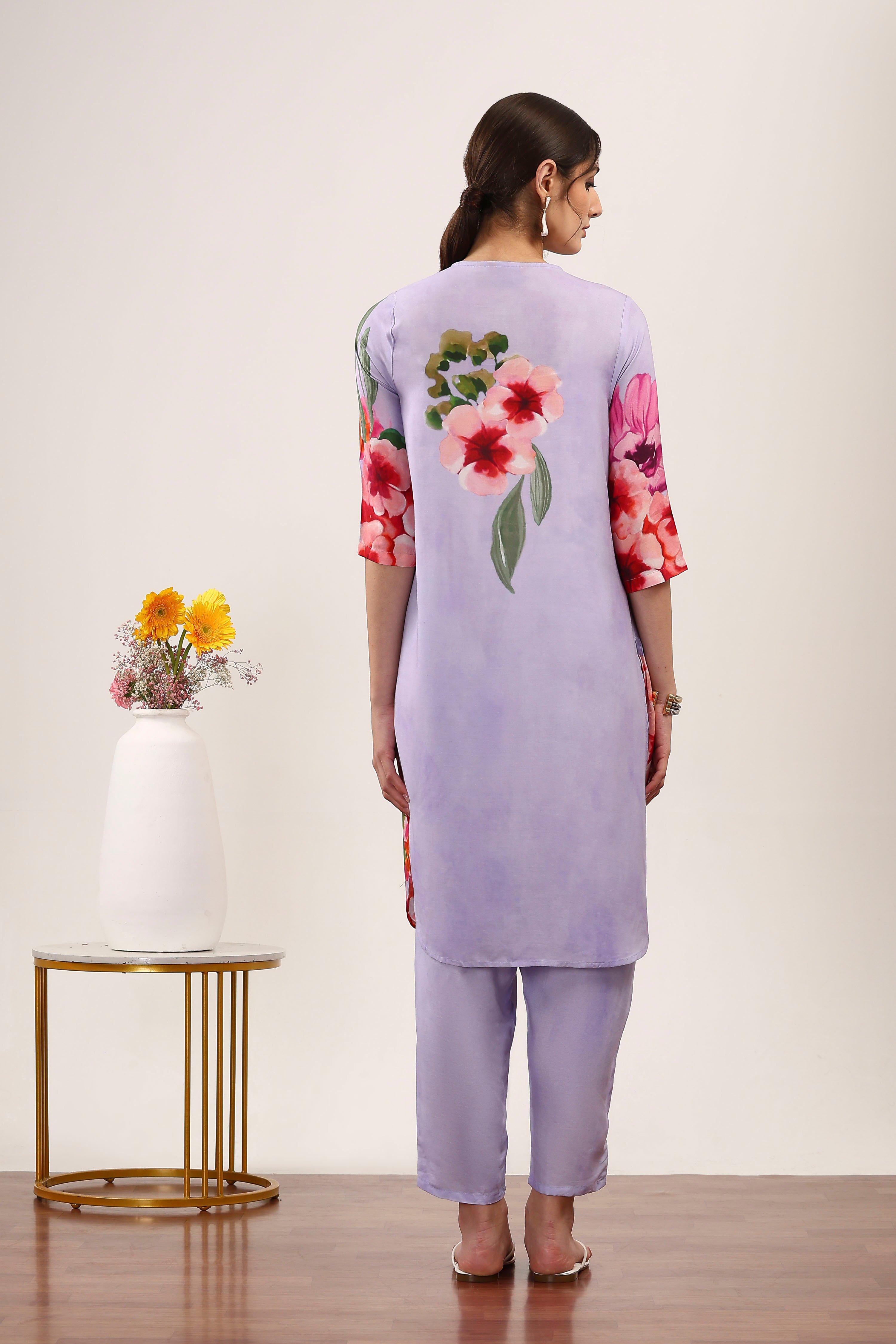 Purple Rayon Viscose Rayon Kurta Pants Set image number 4