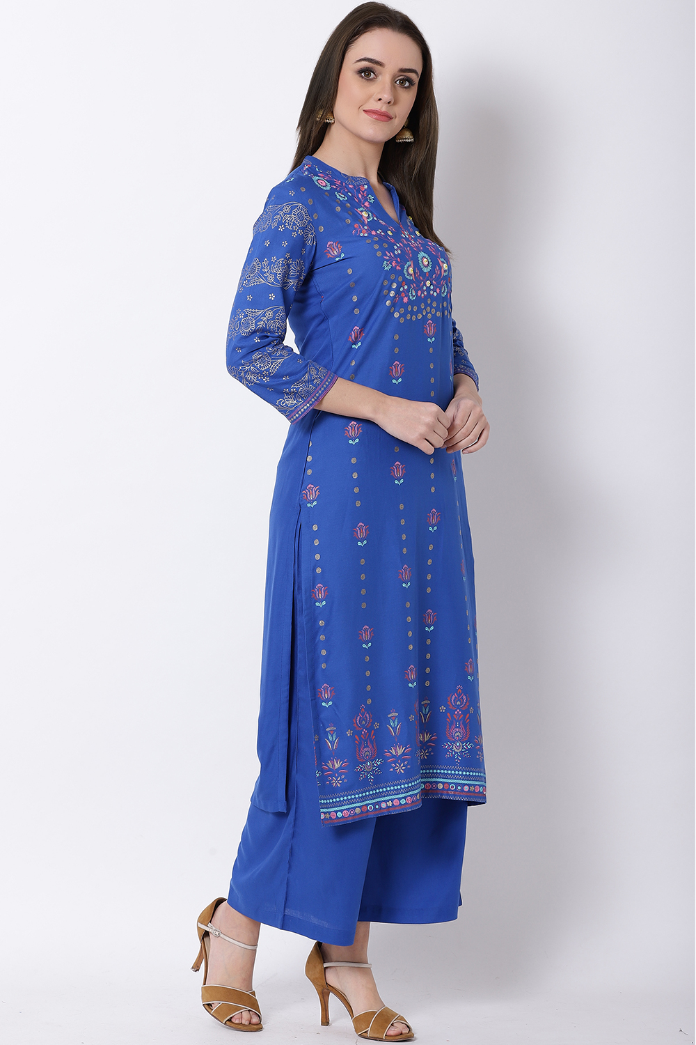 Blue Viscose Straight Kurta image number 3