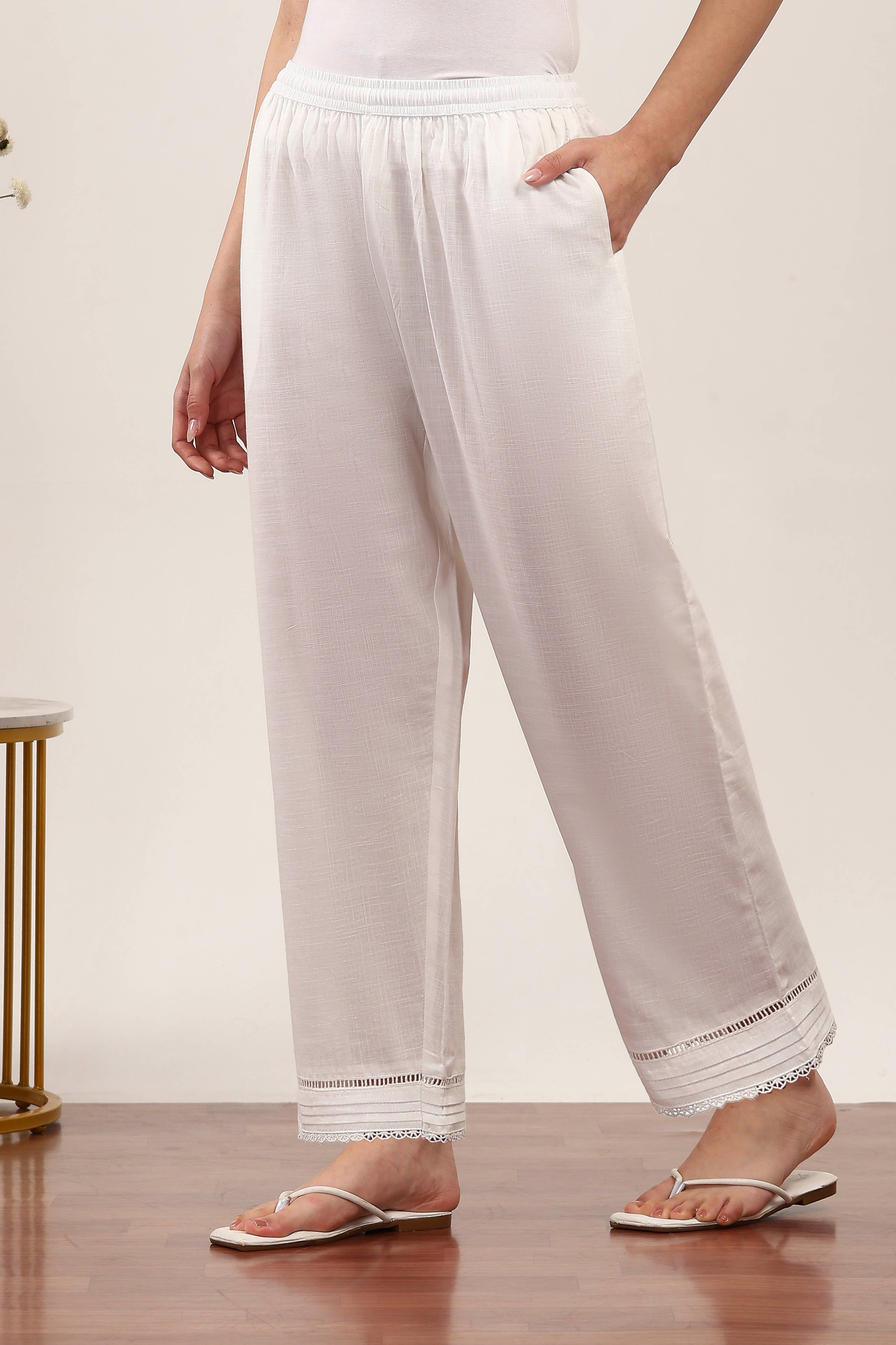 White Cotton Palazzos & Culottes image number 2
