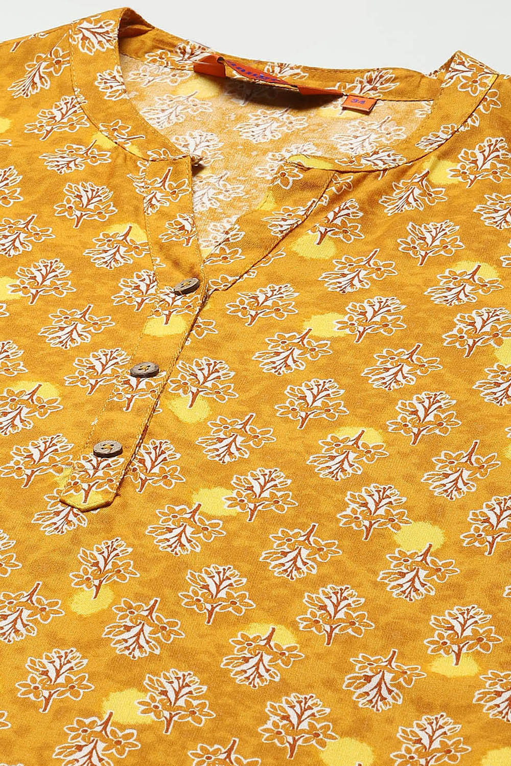 Mustard LIVA Straight Printed Kurta image number 1