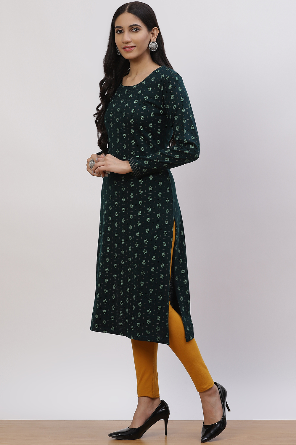 Teal Green Acrylic Straight Kurta image number 3