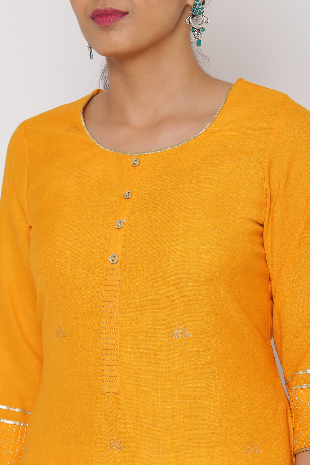 Mustard Polyster Matka Kurta image number 1