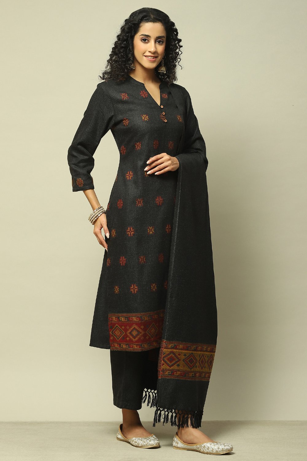 Dark Grey Polyester Straight Yarndyed Kurta Palazzo Suit Set image number 6