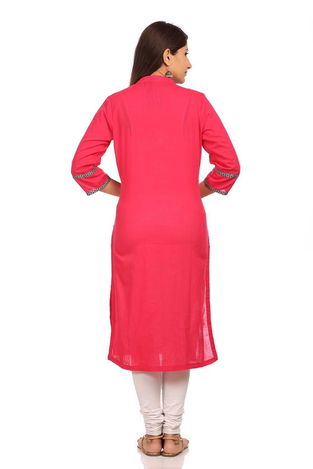 Pink Straight Cotton Kurta image number 3