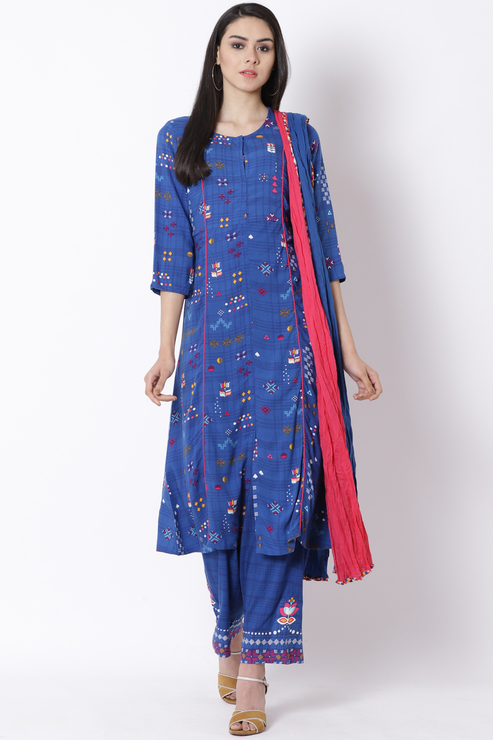 Blue Viscose A-Line Kurta image number 2