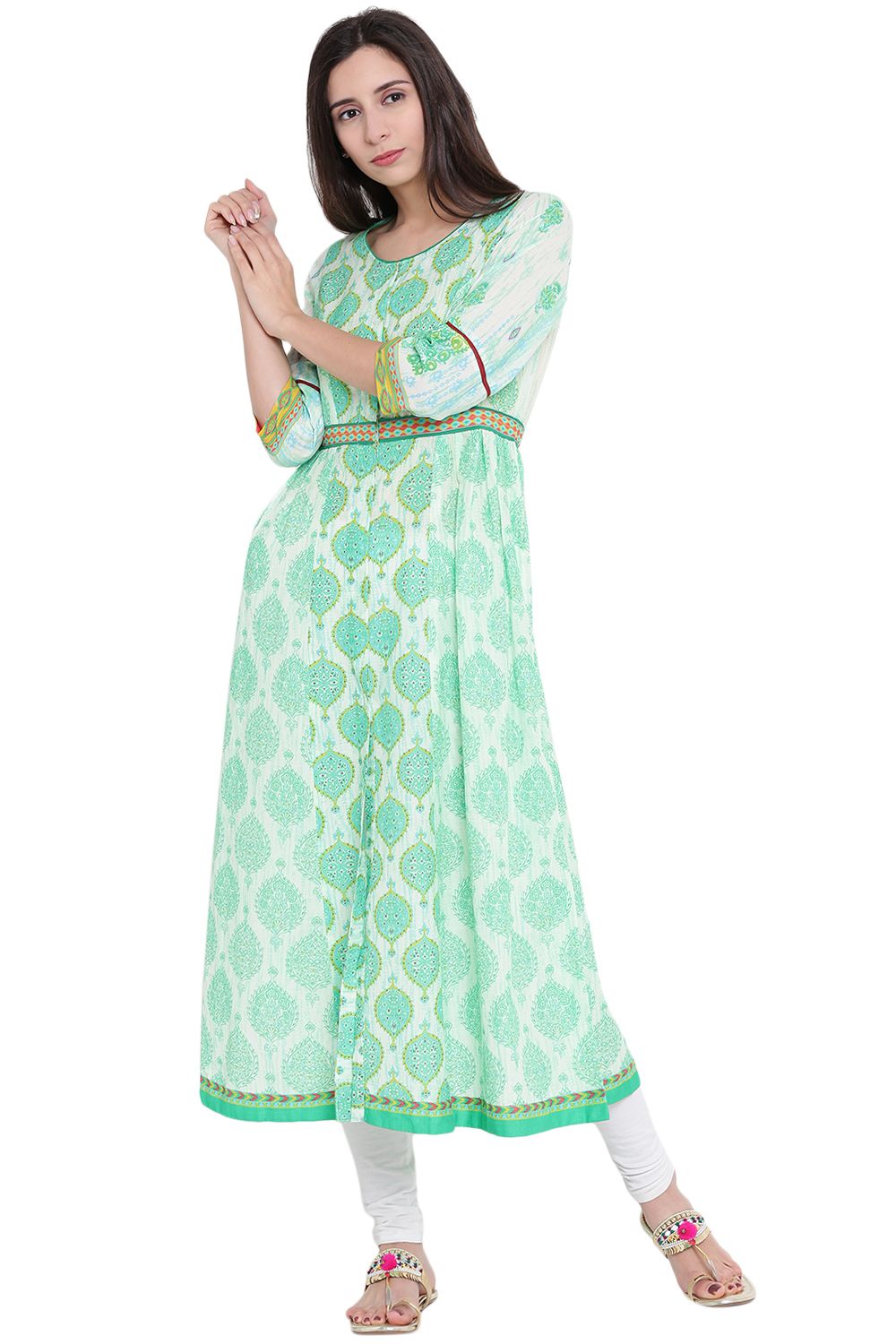 Green Cotton Kalidar Kurta image number 0